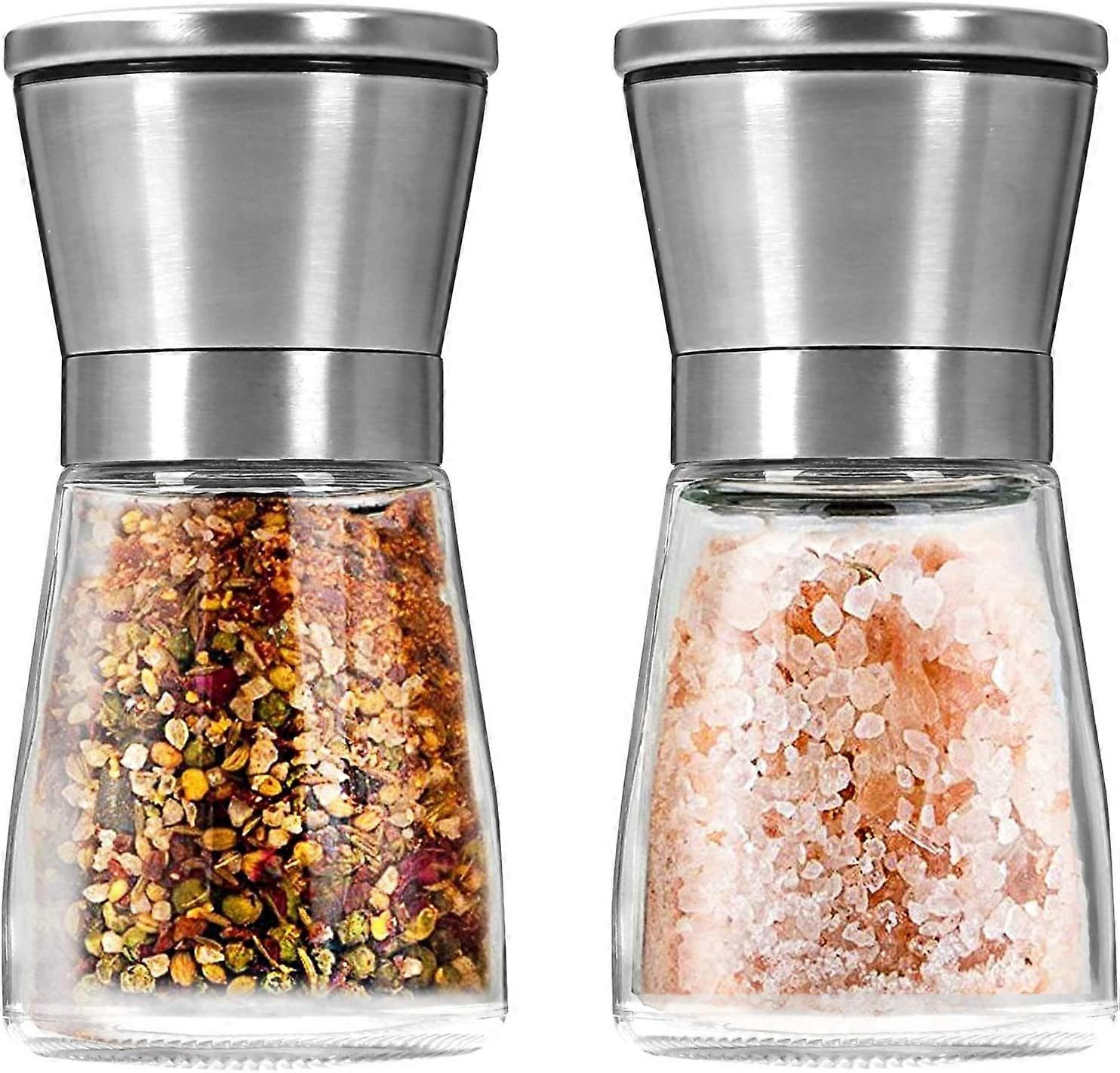 Stainless Steel Pepper Mill, 2 Manual Adjustable Ceramic Grinder, Spice Grinder with Glass Body, for Herbs Suitable for Coarse Sea Salt, PepperS