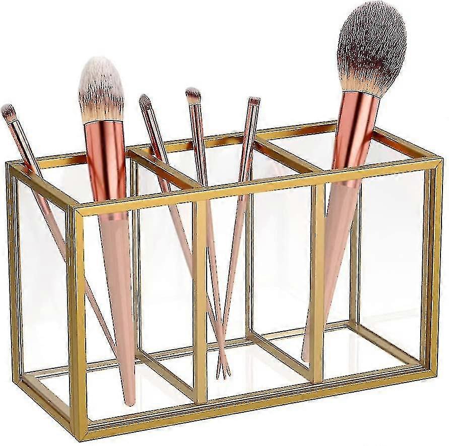 Gold Makeup Brush Holder-3 Slot