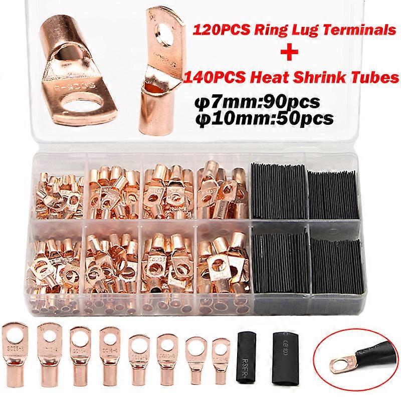 260PCS Assortment Car Auto Copper Ring Terminals Electrical Wire Crimp Bare Cable Connectors Lugs Kit