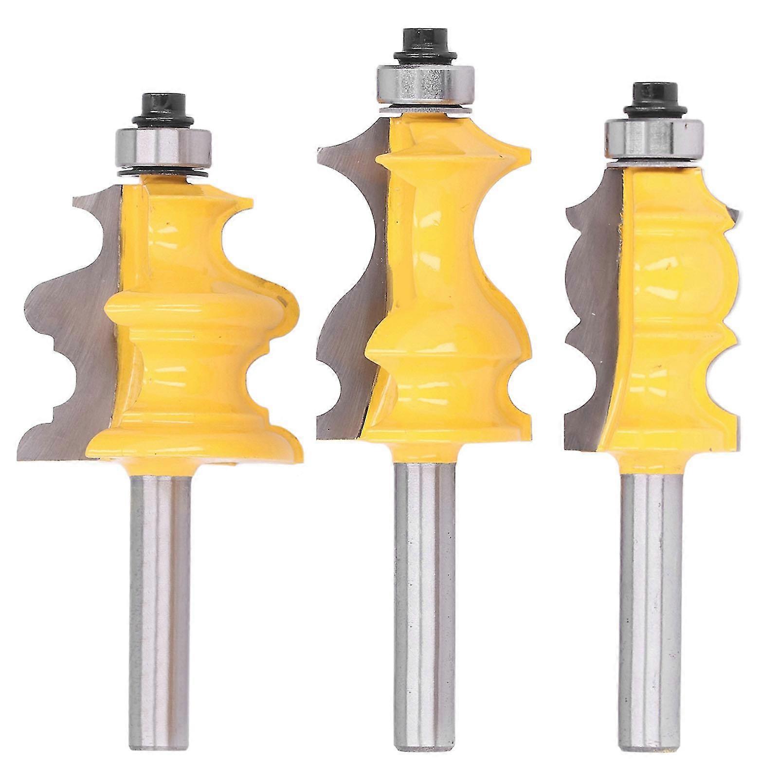 Architectural Molding Router Bit Set 3Pcs Woodworking Milling Cutter with 8mm Shank