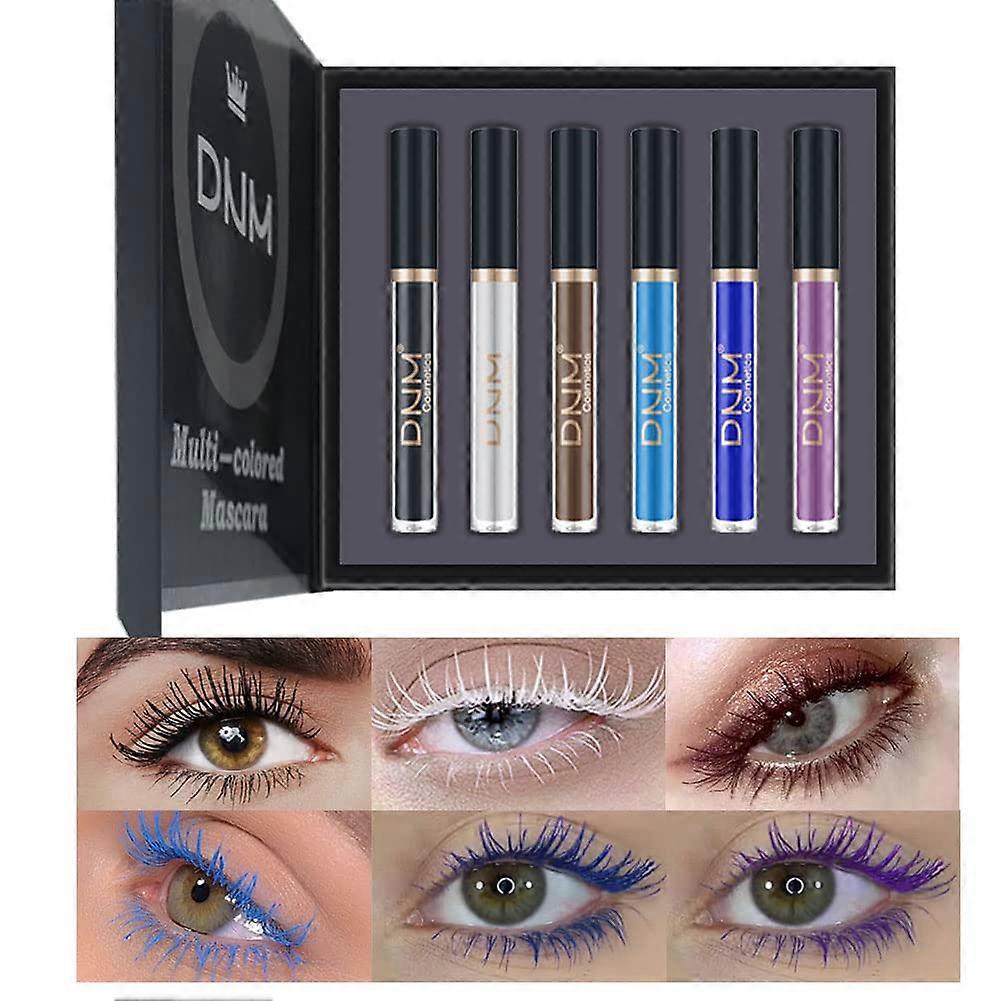 6 Color Colored Colorful Waterproof Mascara,Rainbow Colorful Waterproof Mascara 3D Fiber Lash Mascara Volume Eye lash