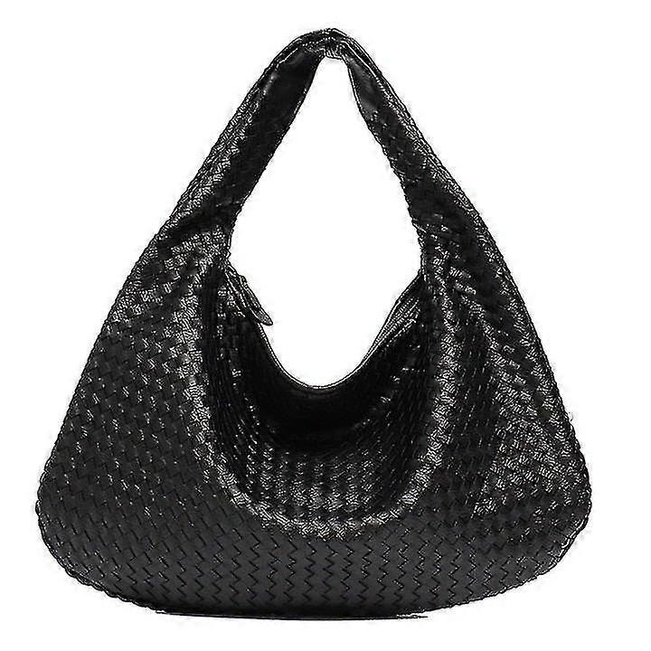 حقيبة هوبو جلدية مصنوعة يدويا منسوجة عارضة أنثى حقيبة يد سعة كبيرة المرقعة سستة كتف النساء