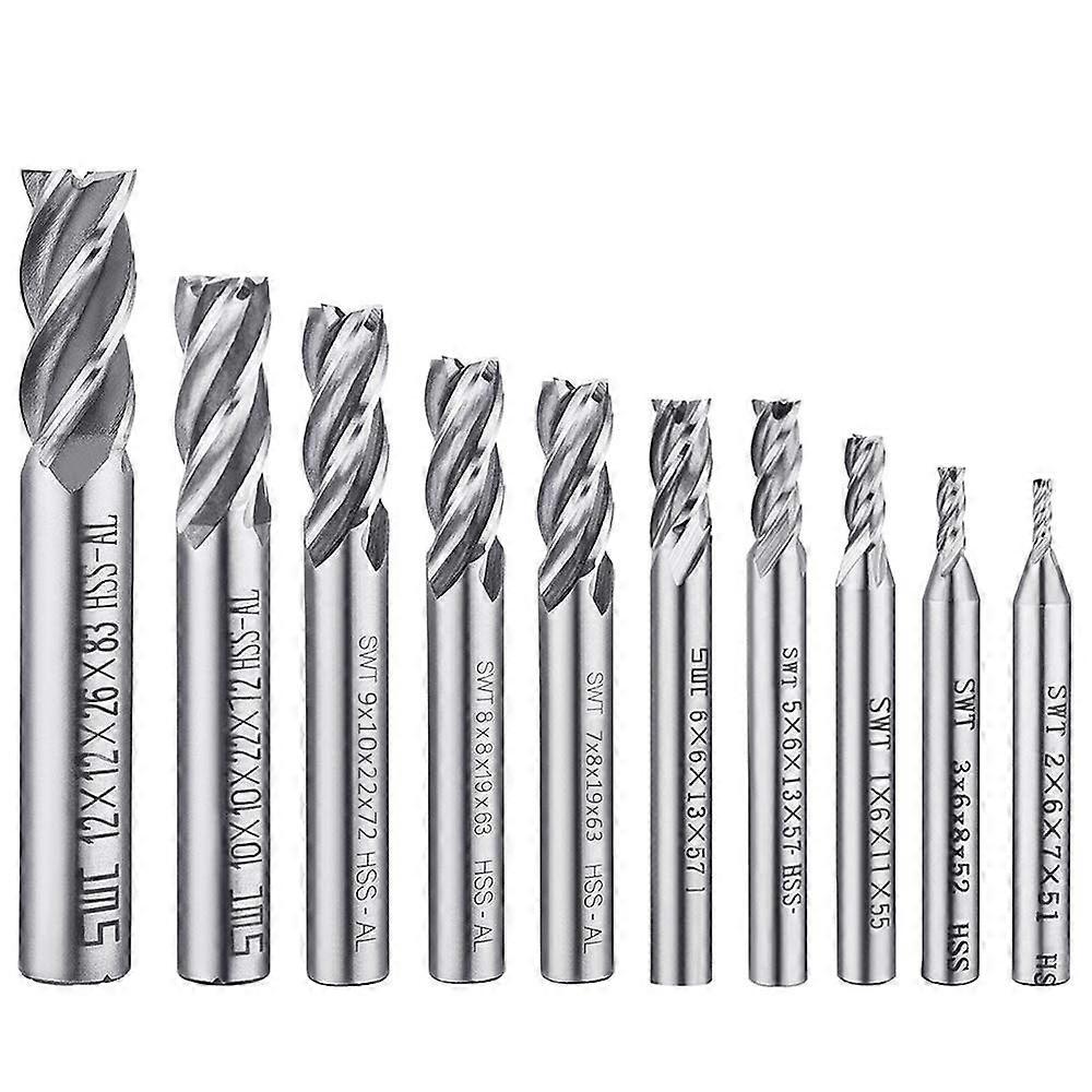 10pcs 4 Flute Drill Bit Set 0.2-1.2cm HSS CNC Straight Shank Drill Bit Set for Drilling Tool Set for Wood Aluminum Steel Titanium