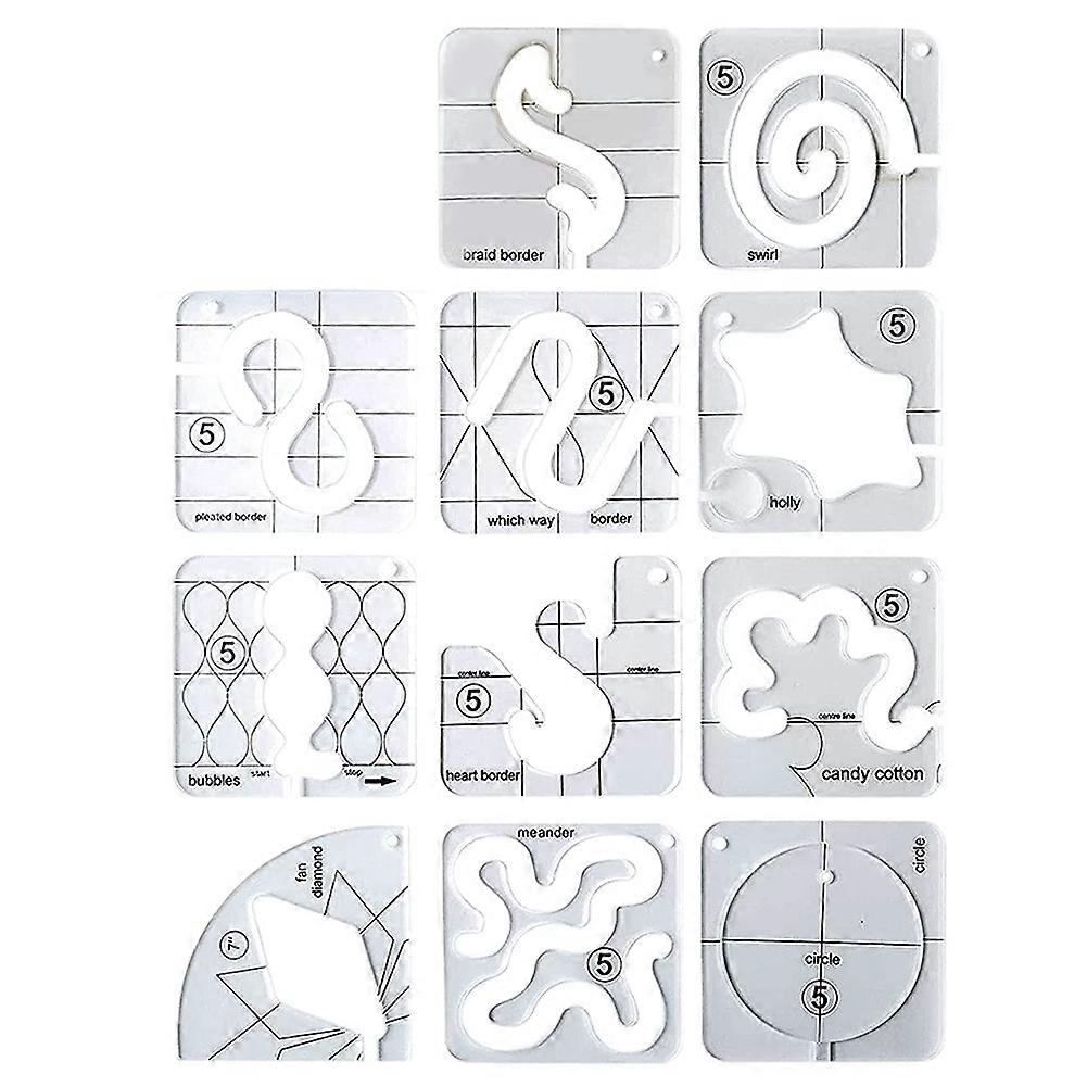 11PCS Free-Motion Quilting Template Set-Sewing Ruler & Clear Acrylic Ruler & Ironing Ruler for DIY