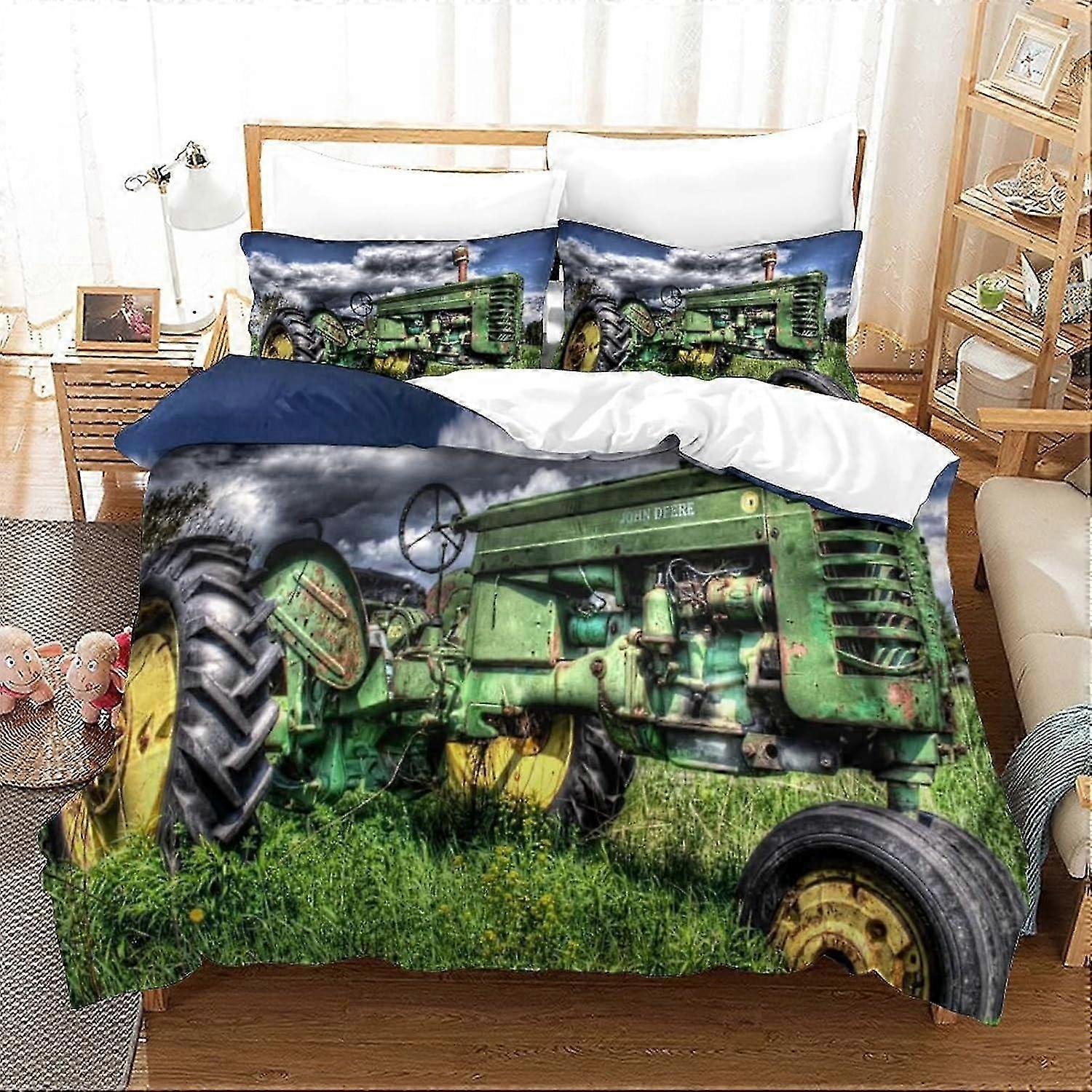 Conjunto de Capa de Edredom de Trator Impresso em 3D J1207 Conjunto de 3 Peças Fácil Cuidado Microfibra Super-Macia Confortável & Durável com Fecho de Zíper Conjunto de Cama
