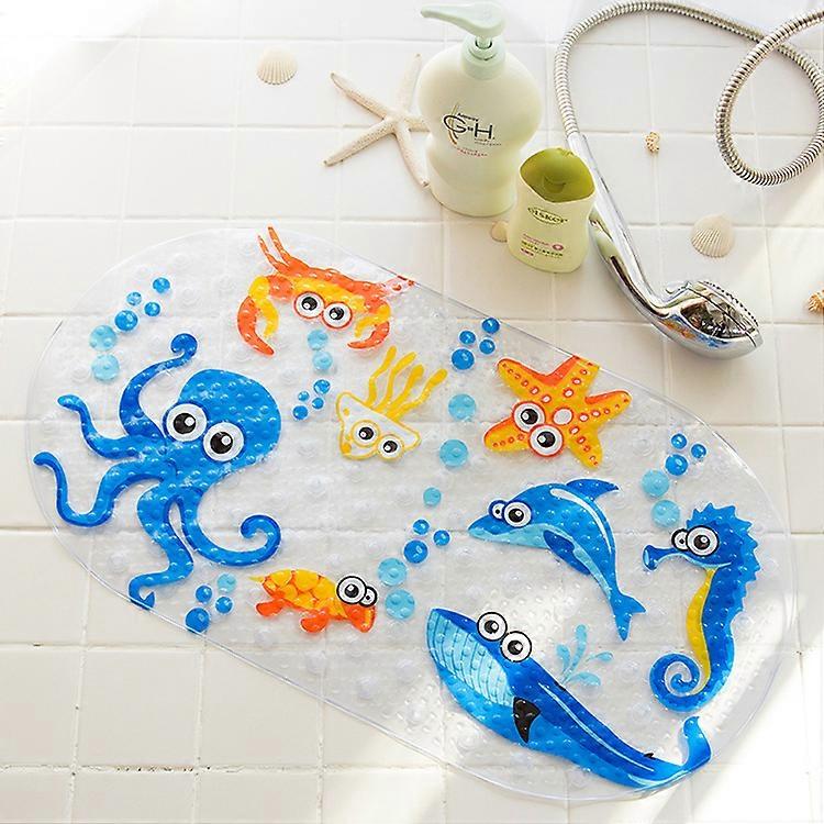 Non slip bathtub/shower mat (fish) for infants, children, and children, equipped with powerful suction cups, non slip, and safe fun shower time