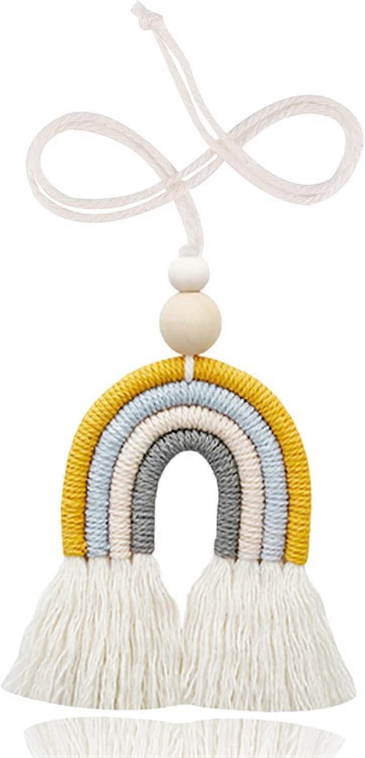 Yellow Line - 1 Rainbow Lace Car Ornament with Wooden Beads for Home, Car and Wall Decor.