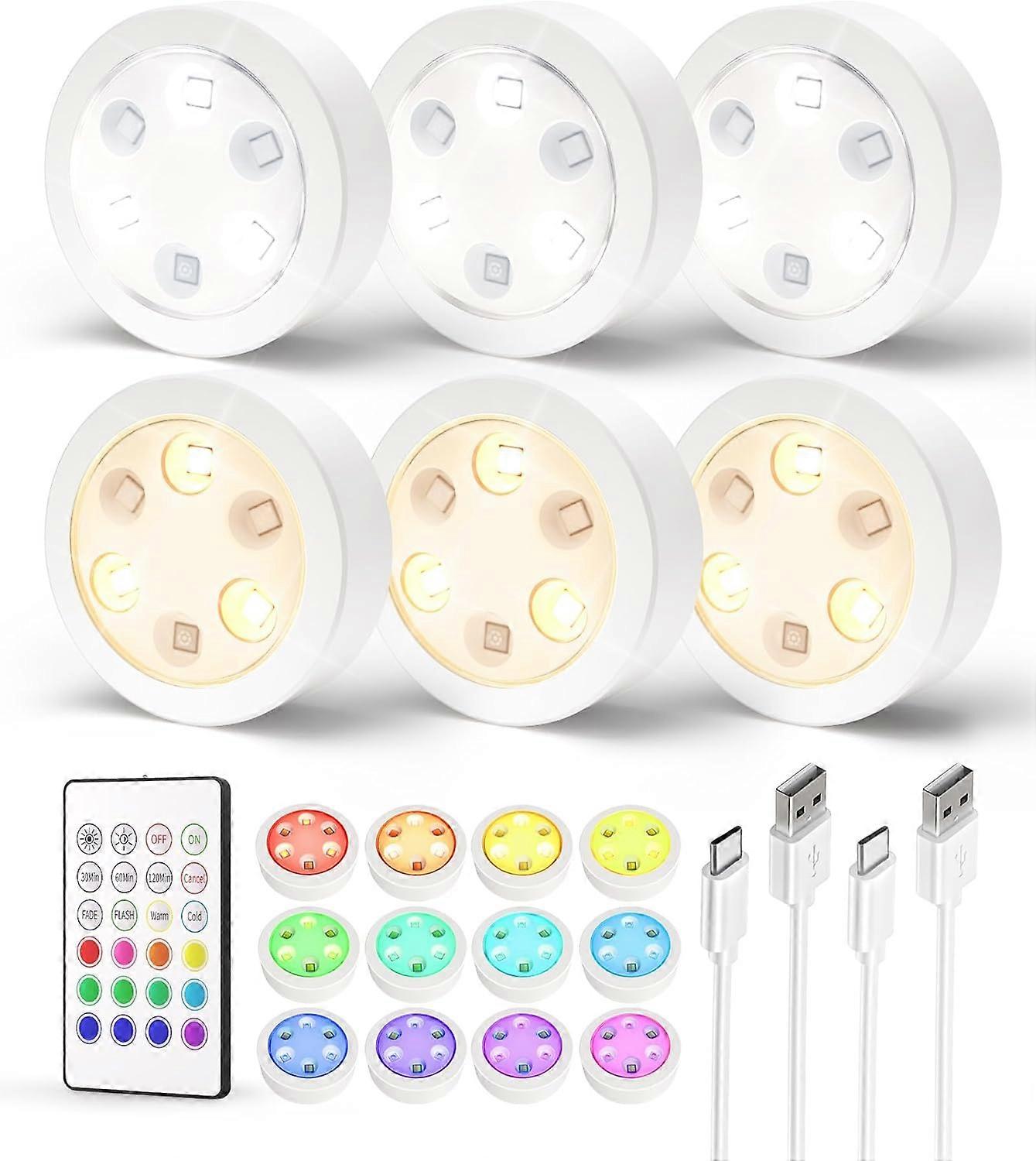 Puck Lights with Remote, 14 Colors Changeable RGB LED Under Cabinet Lighting, 1200mAh Rechargeable U