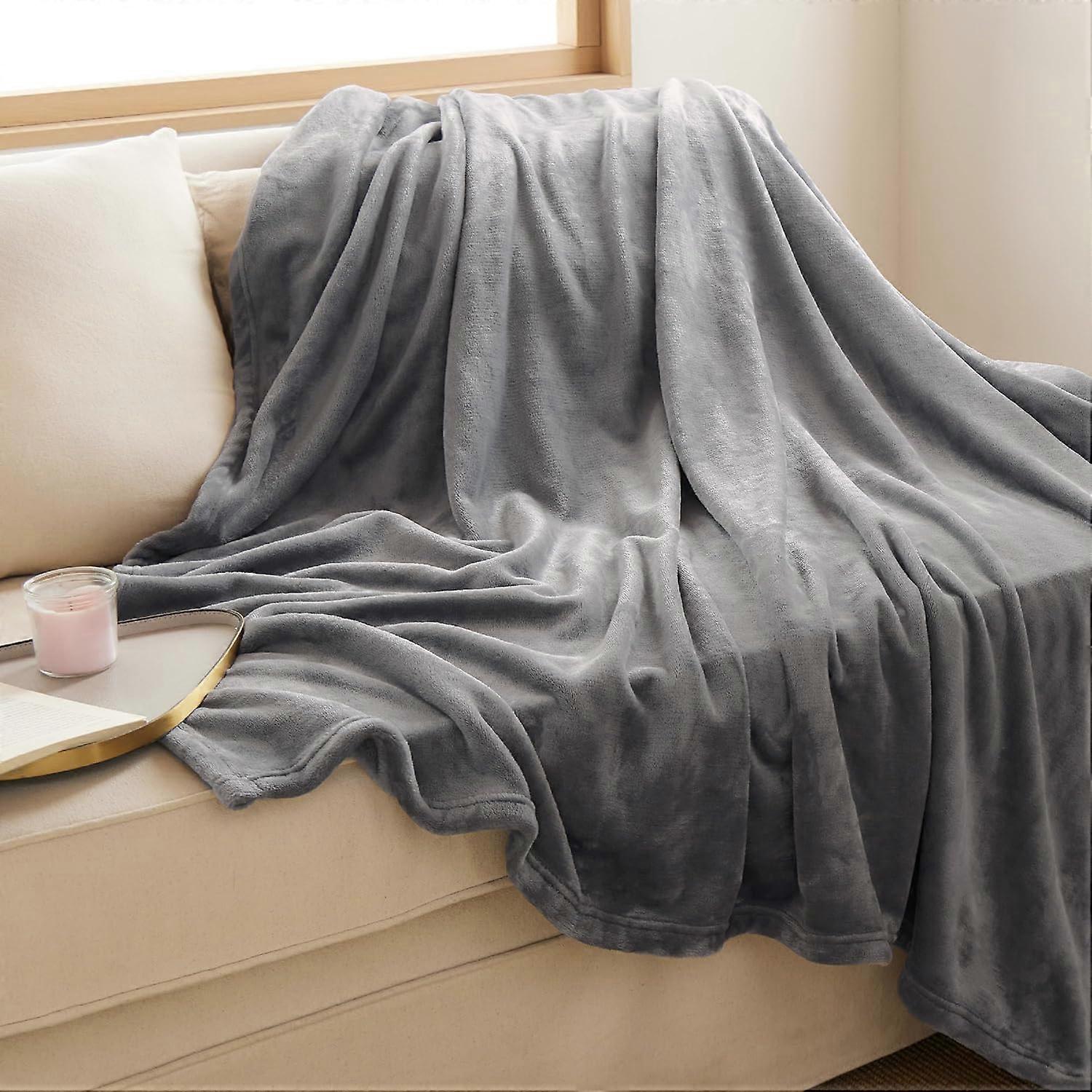 Fleece Blanket Sofa Throw - Versatile Blanket Fluffy Soft Throw for Bed and Couch Throw/Single, Silver Grey, 130x150cm