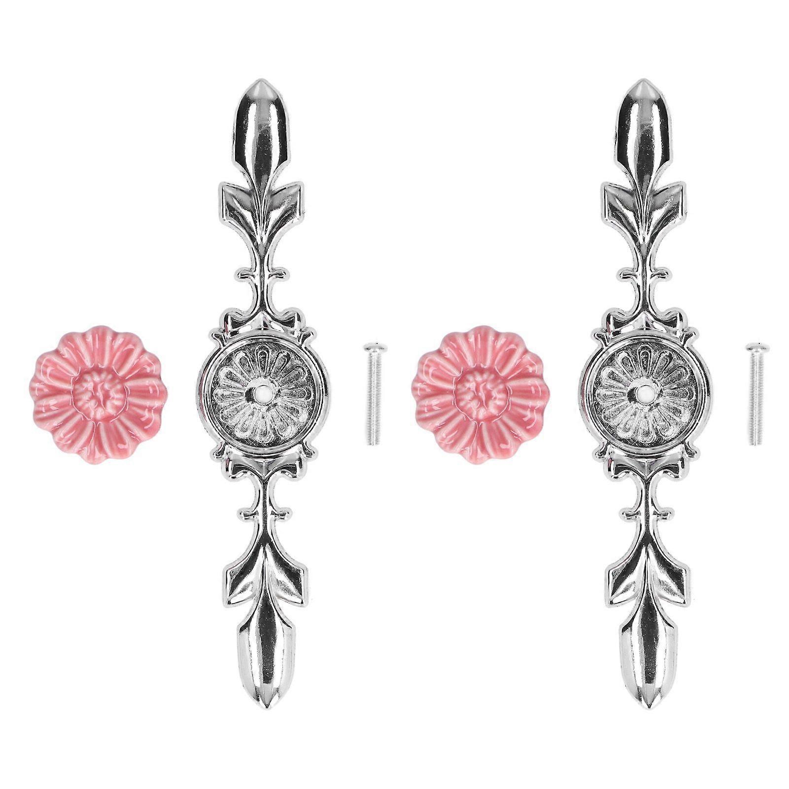 2 Set Drawer Knobs Pull Handles Ceramics Cabinet Decorative Knobs with Plate for Kitchen Bathroom Office Decoration1088D Wild Chrysanthemum Flower