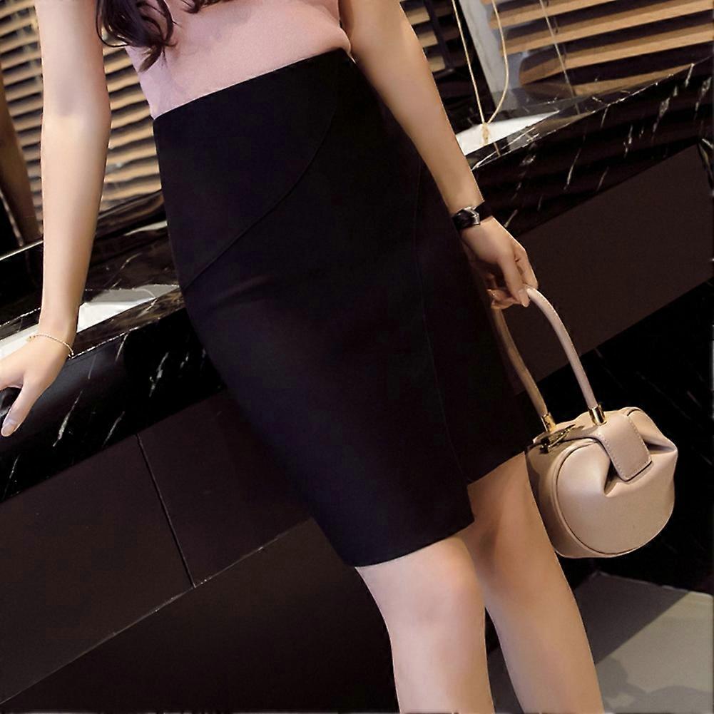 Kvinder Dame Stram Kort Mini Nederdel Høj Talje Helfarve Fest Club Kjole (Sort 2XL)