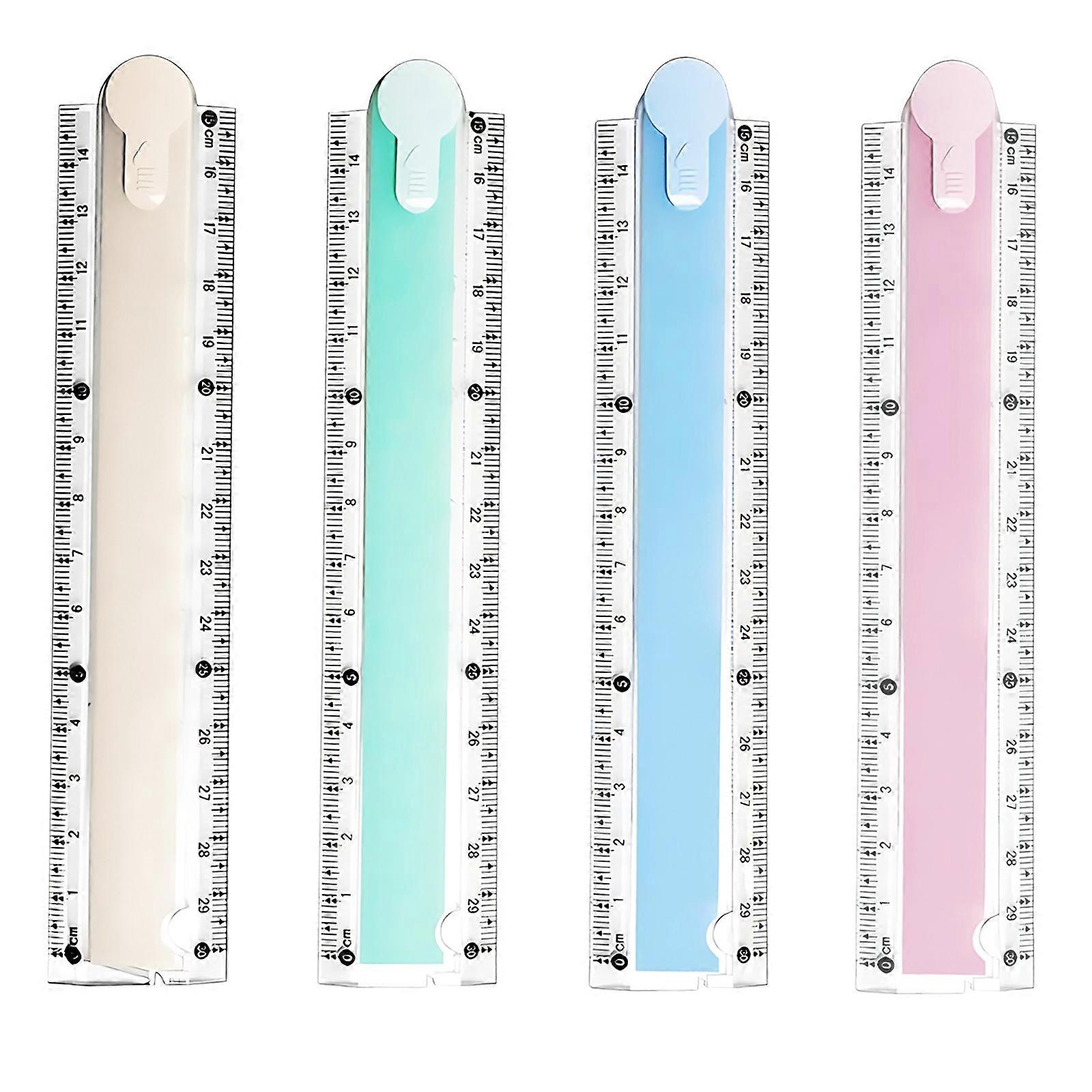 4PCS Transparent Plastic Folding Ruler, 30Cm Geometric School Stationery