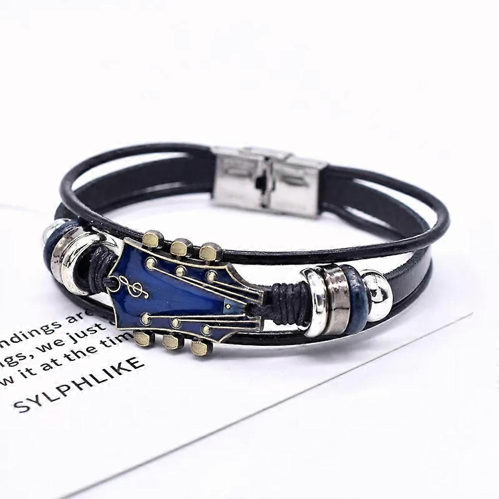 Retro Faux Leather Guitar Bracelet - Zinc Alloy Punk Rock Cuff Bracelet For Men & Women, Music Lover Gift - View #9