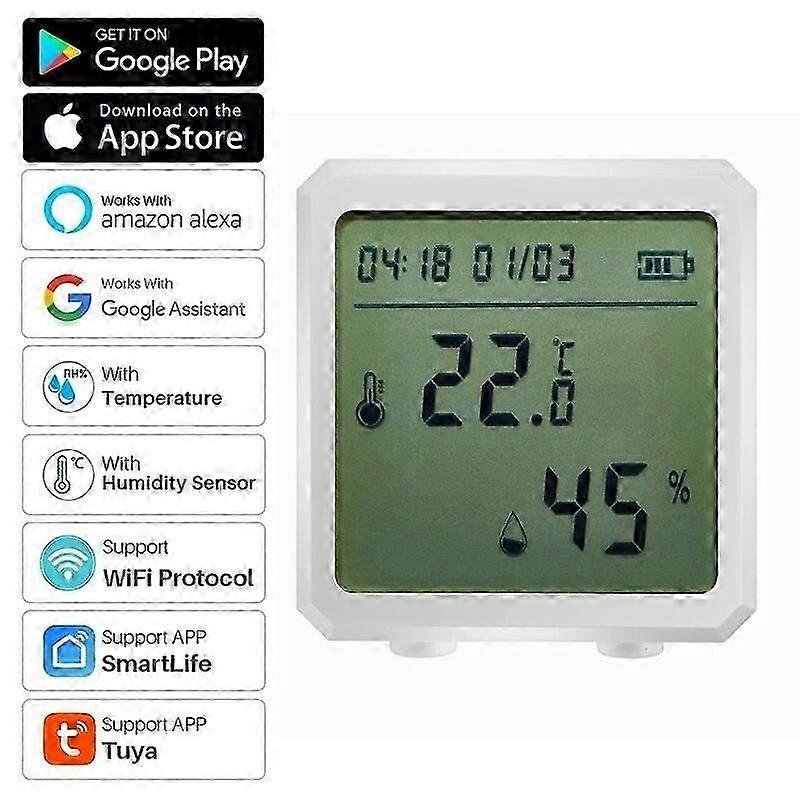 Tuya Smart Wifi Temperature And Humidity Sensor Indoor Hygrometer Thermometer With Lcd Display Support Alexa Google Assistant