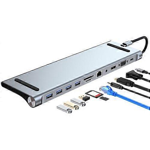 ZRUXE HB-056 11 in 1 USB-C / Type-C to 4K HDMI + VGA + SD / TF Slot + Gigabit Ethernet + 3.5mm Aux + USB-C / Type-C + 4 USB 3.0 Multifunctional Dockin
