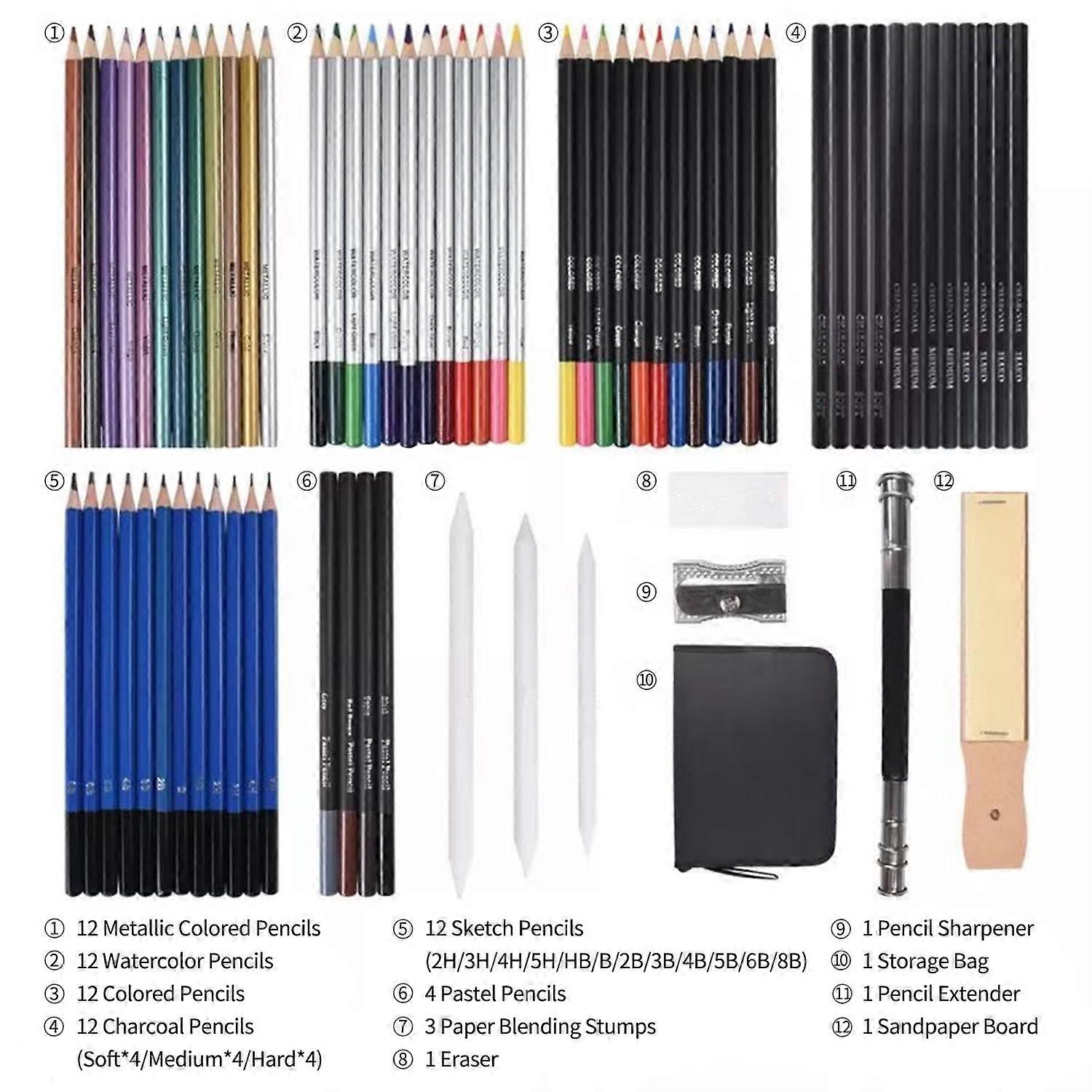 73-Piece Professional Drawing Pencils and Sketch Set Includes Colored Pencil Sketch Charcoal Pastel