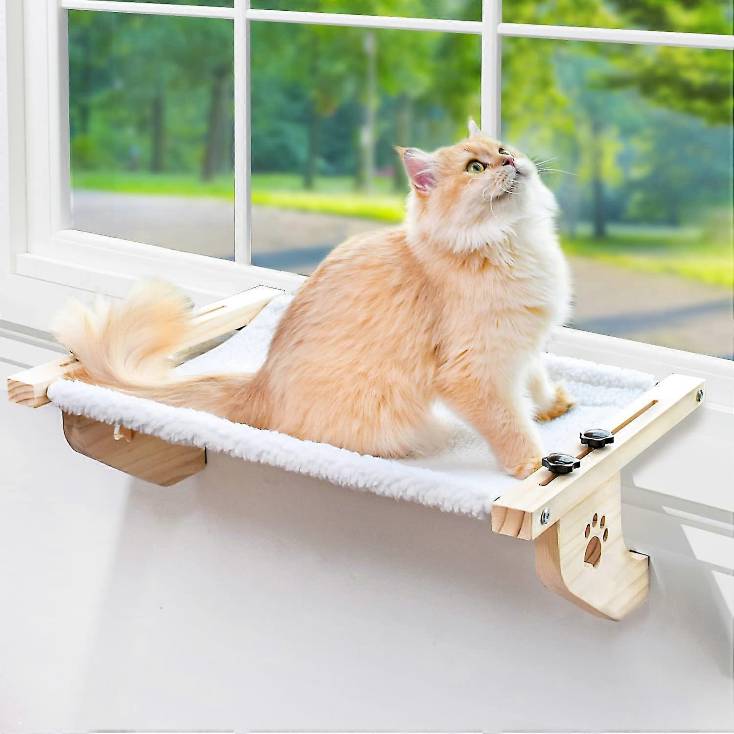 Cat Sill Window Perch - Sturdy Cat Hammock with Wood & Metal Frame for Large Cats, Adjustable Bed for Windowsill & Cabinet