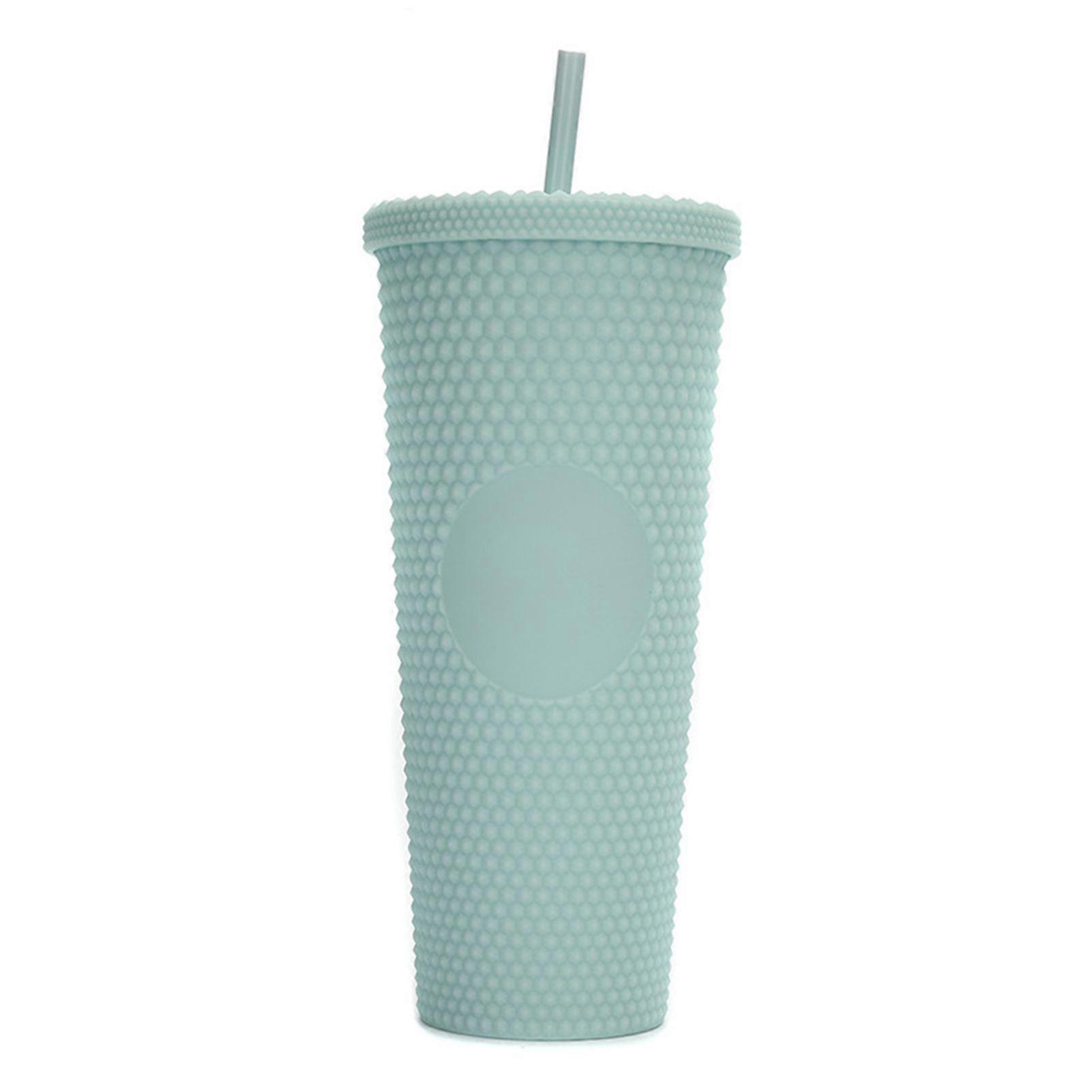 710ML/24OZ Large Capacity Water Cup Fully Studded Matte Tumbler Reusable Plastic Cup with Wide Opening Leak-Proof Lid Straw
