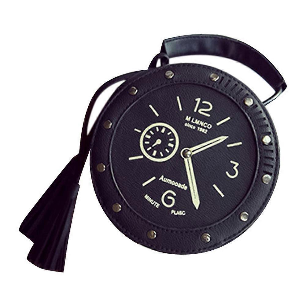 Mini PU Leather Clock Pattern Round Messenger Bag Tassel Shoulder Bag
