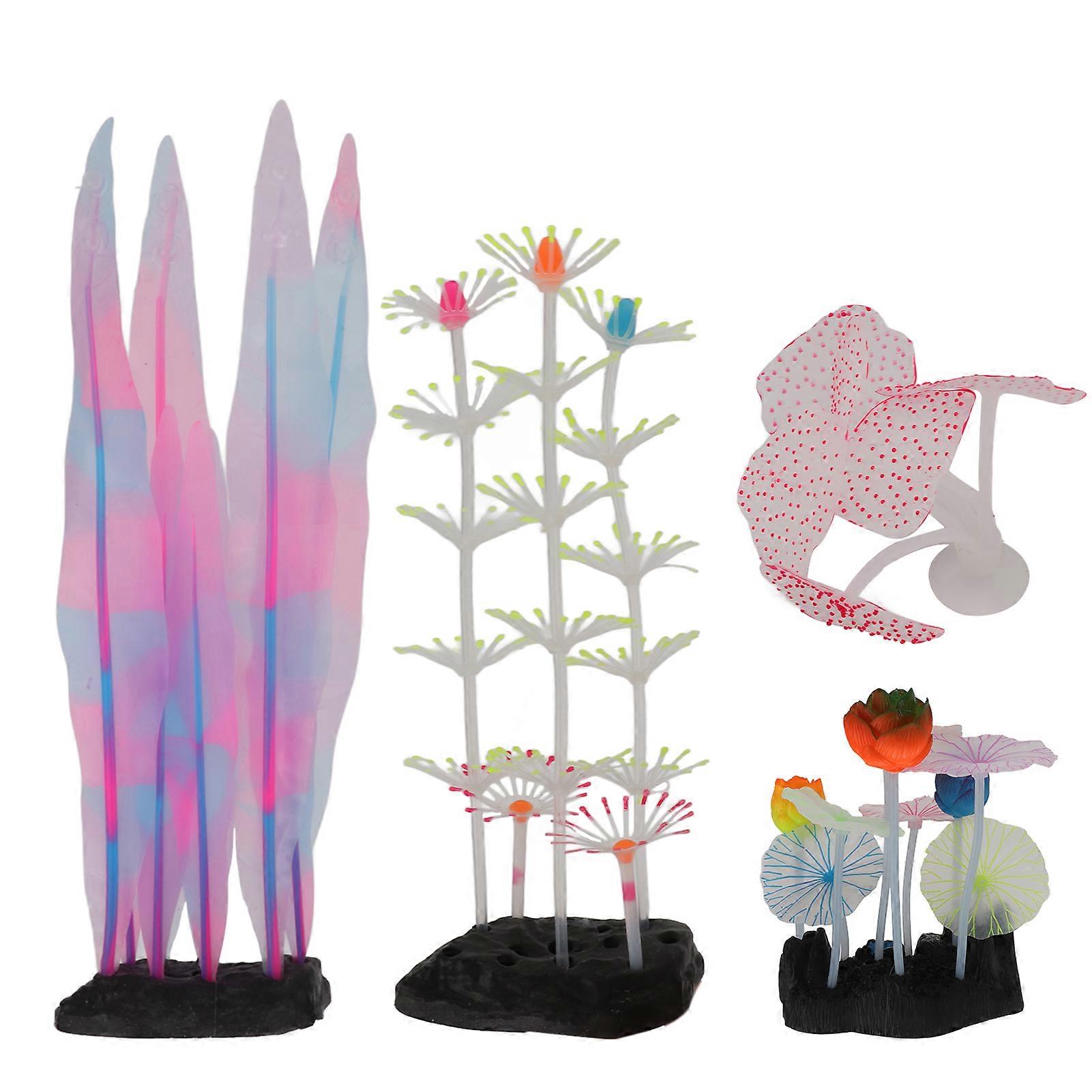 Luminous Aquarium Decoration Kit - Silicone Coral Plant Set for Fish Tanks, Glow-in-the-Dark, Realistic Design, 5 Pieces