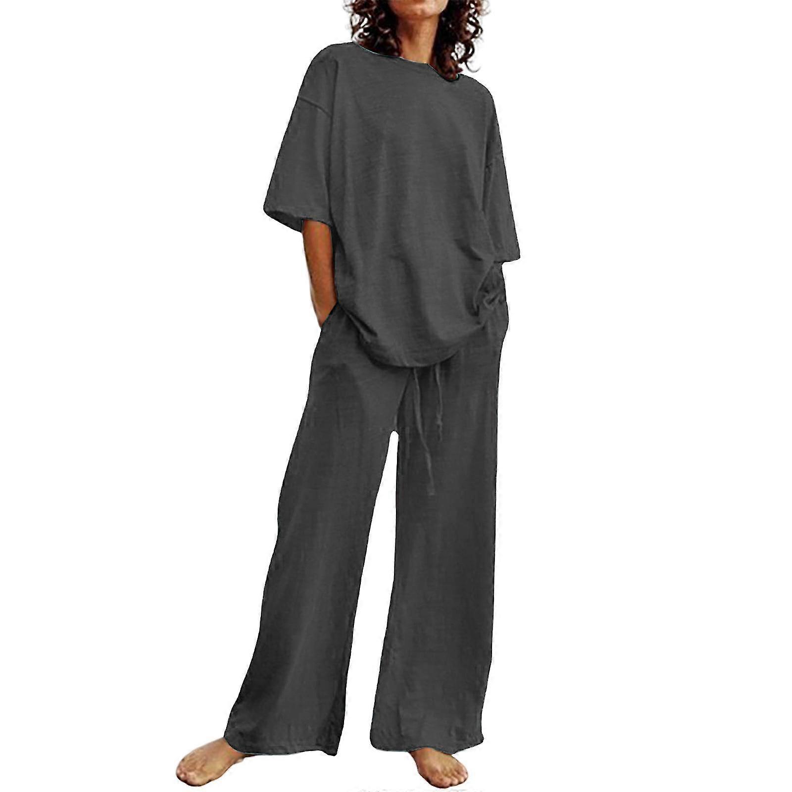 Women's Cotton-Linen 2-Piece Set, Breathable Summer Pants & Top Combo