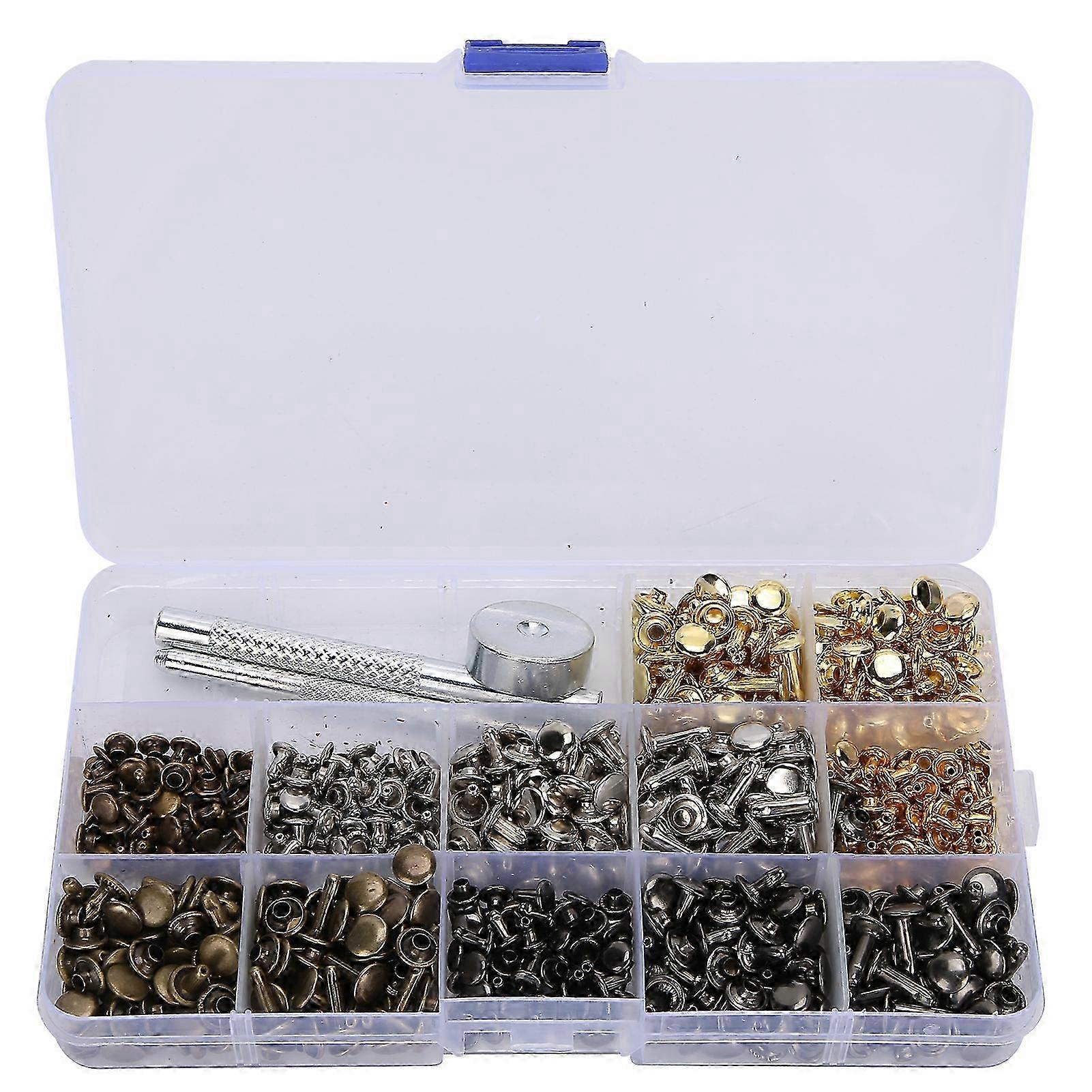 363Pcs Leather Rivets Set 2-Cap Brass DIY HandMade Crafts Accessories with Tools