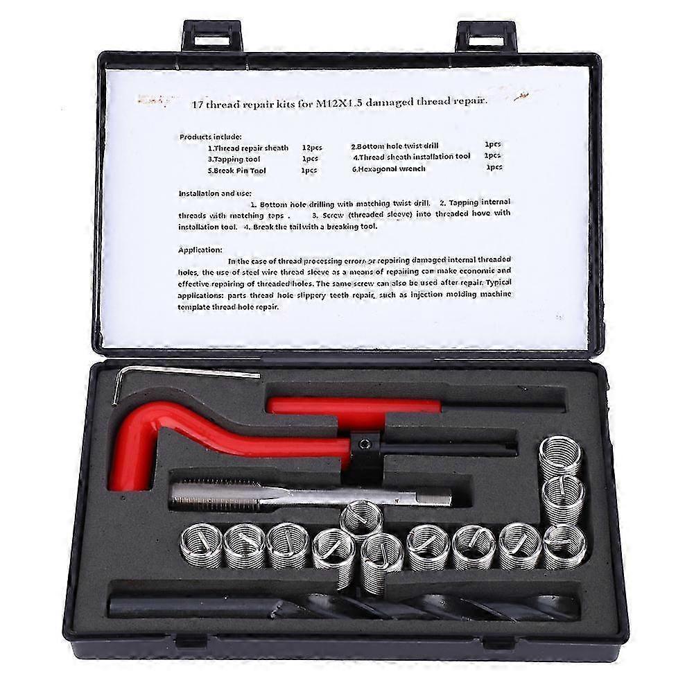 17 Pcs Thread Inserts M12x1.5 Female Thread Repairing Accessory Assortment Kit