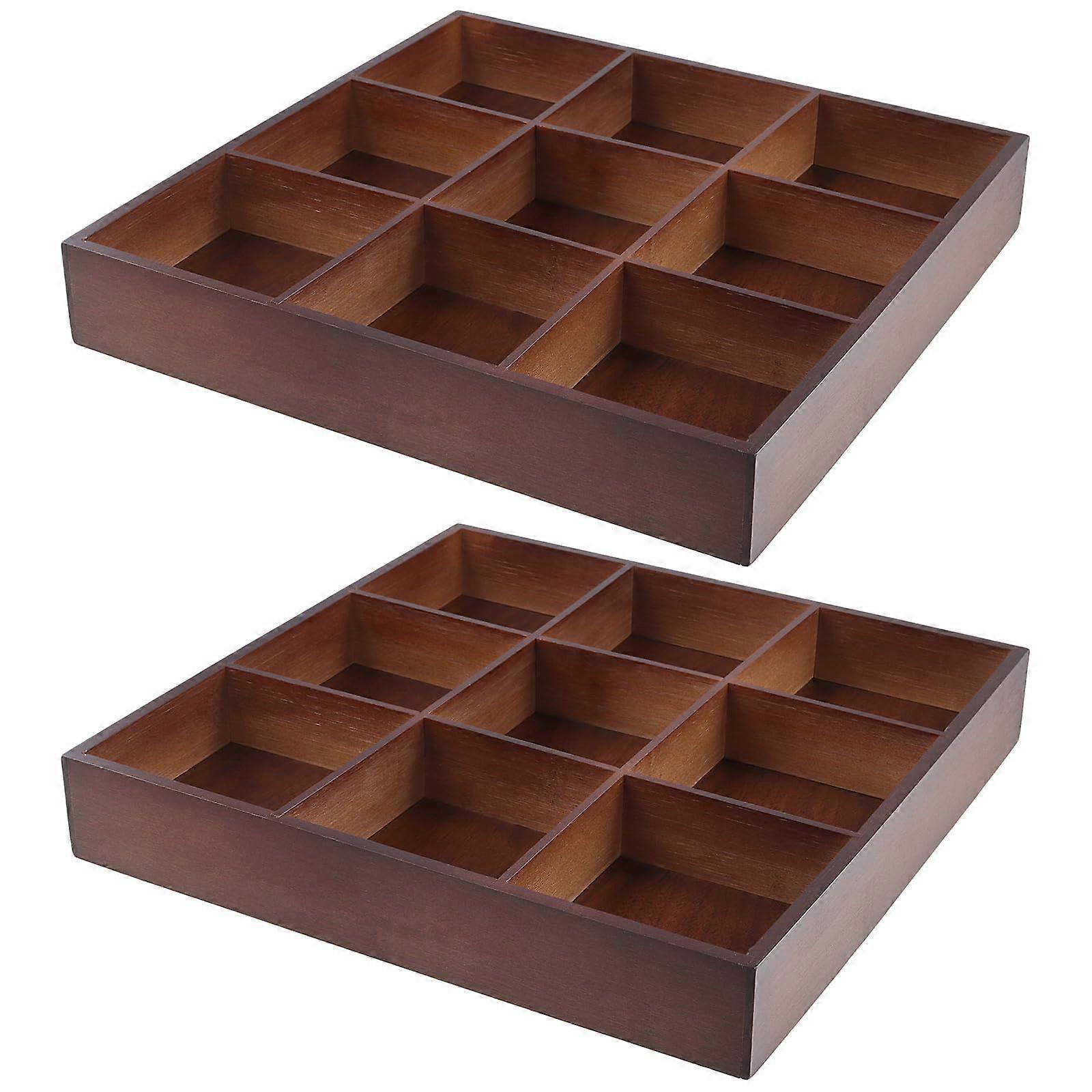 2 PCS Bandeja de Madeira Multi Compartimento para Aperitivos 12 x 12 x 1,85 Polegadas