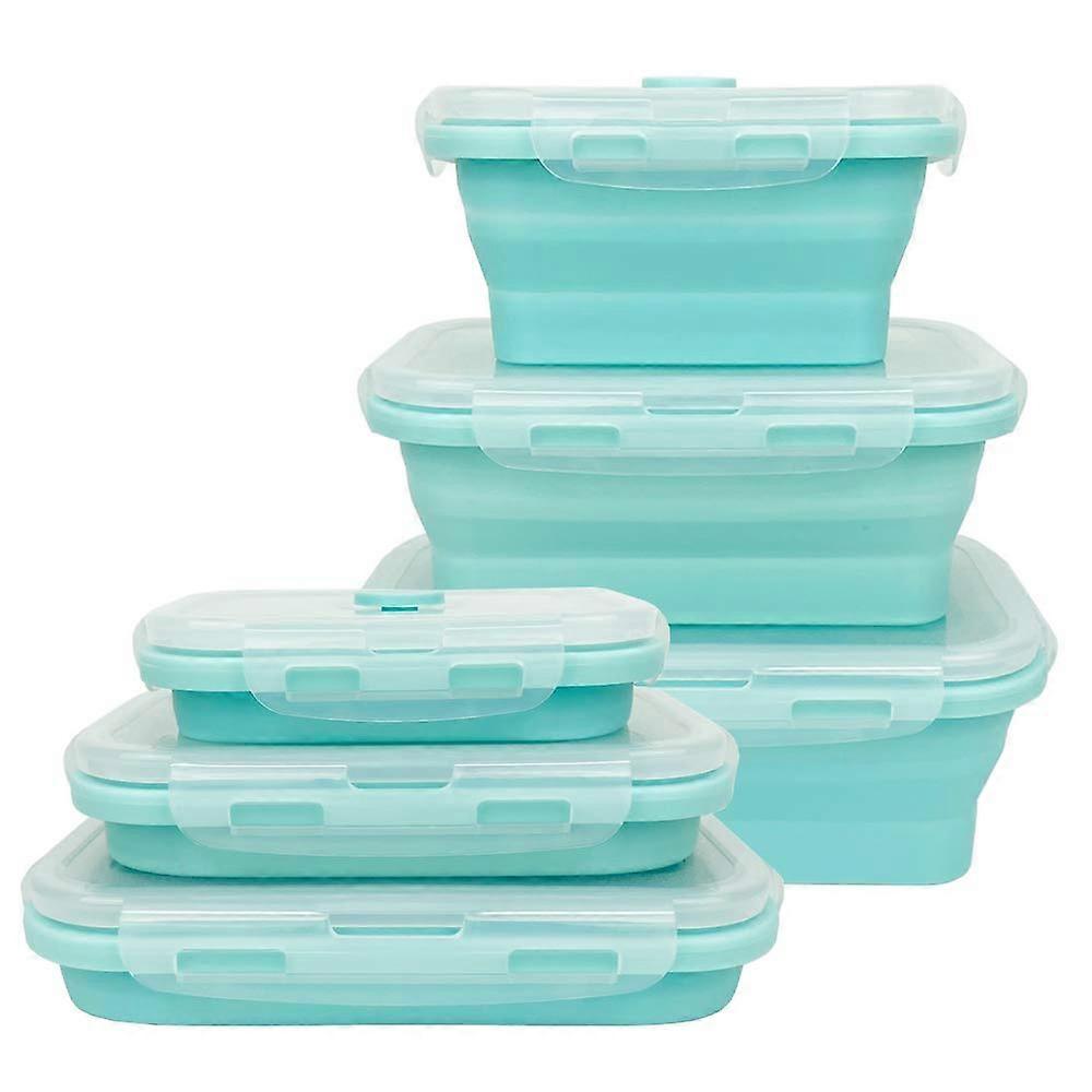 Silicone Collapsible Food Storage Containers - Set of 3 Square Prep Bowls with Lids, Microwave and Freezer Safe, Blue