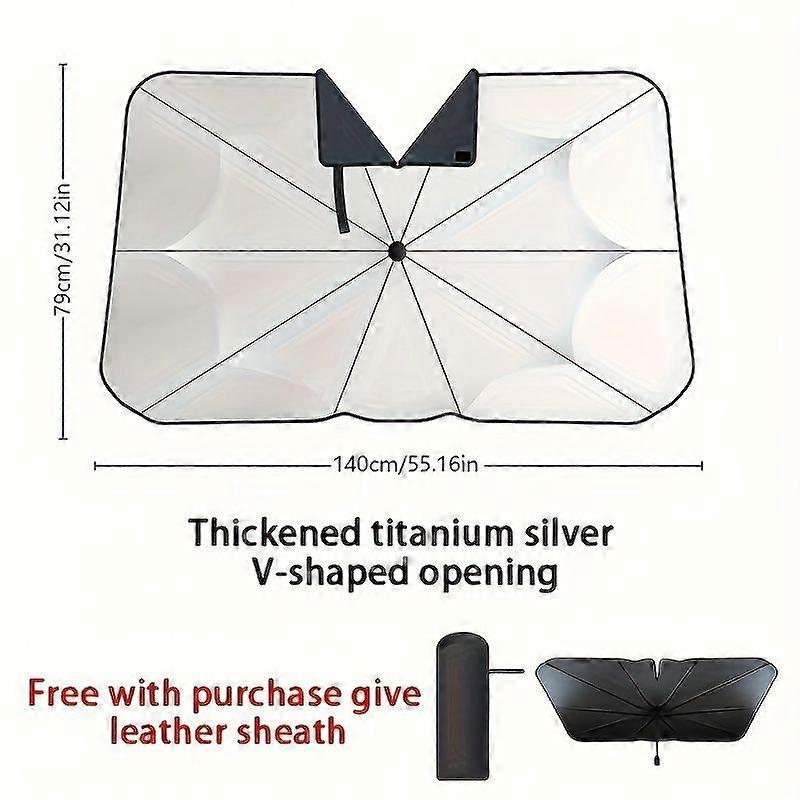 Heavy-Duty Iron Front Windshield Sun Shade Reflective UV Heat Shield with V-Design Rearview Mirror Kit Velcro Closure, UPF50+ Car Accessory