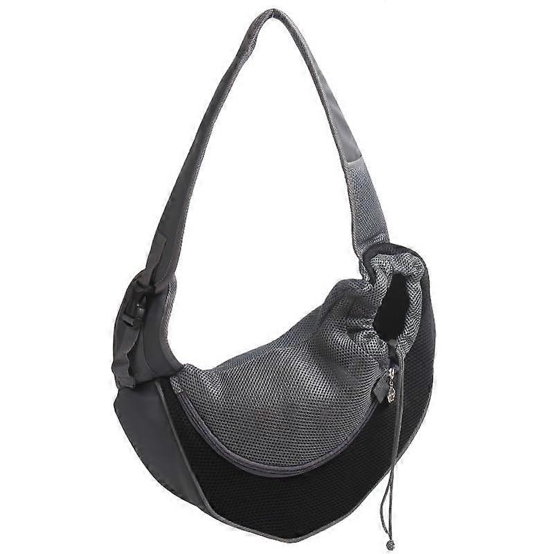 Dog Sling Carrier Puppy Carrier Purse with Storage Pocket, Hand Free Mesh Sling for Cat (up to 10 lbs) (Black, Medium)