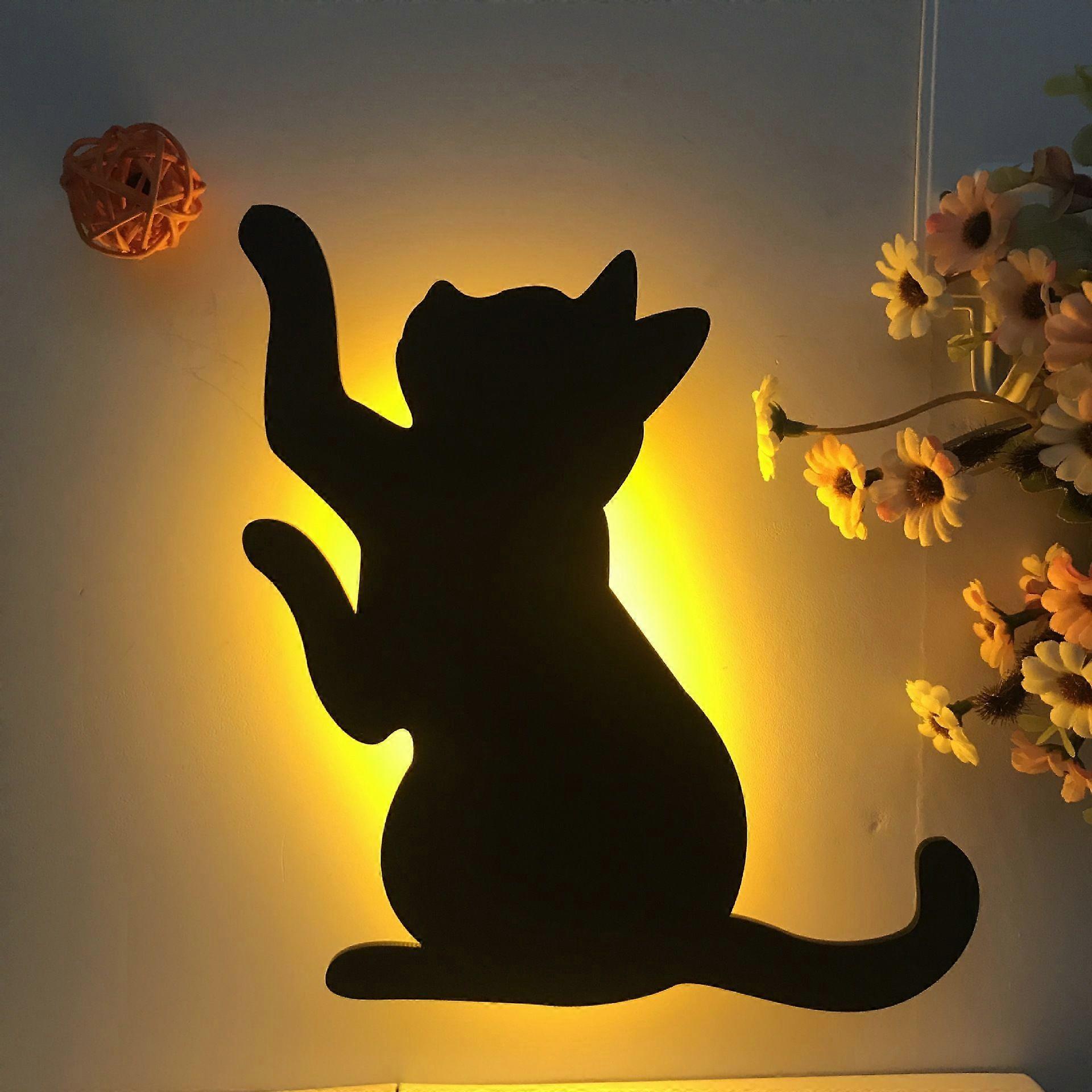LED projection light, cat wall light, LED light controlled voice controlled night light, silhouette light