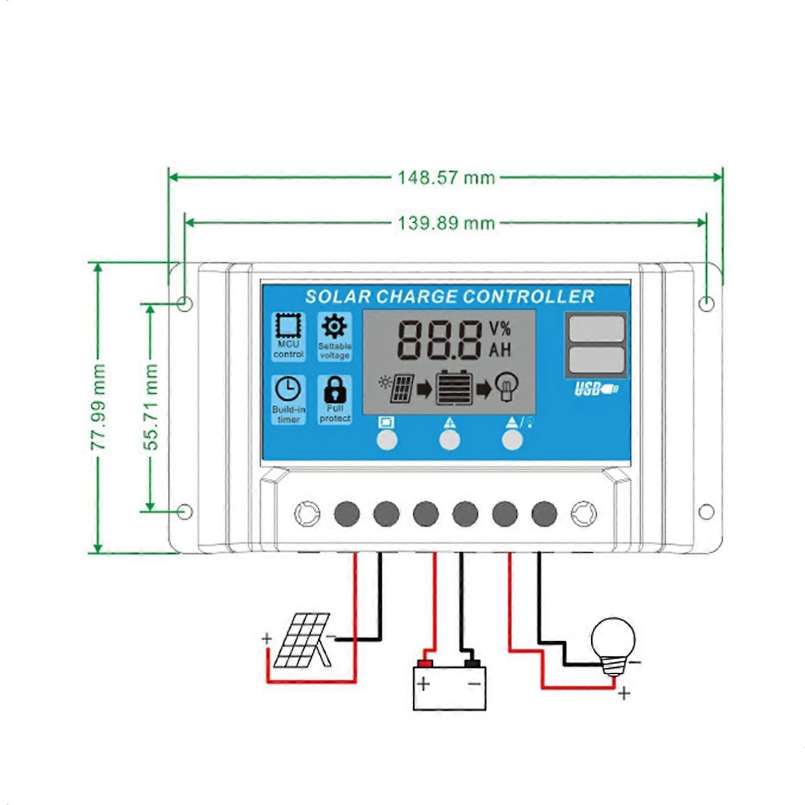 100A Solar Charge Controller with USB Port, Intelligent Battery Regulator, Multi-Function LCD Display, Adjustable Solar Panel Street Light Controller