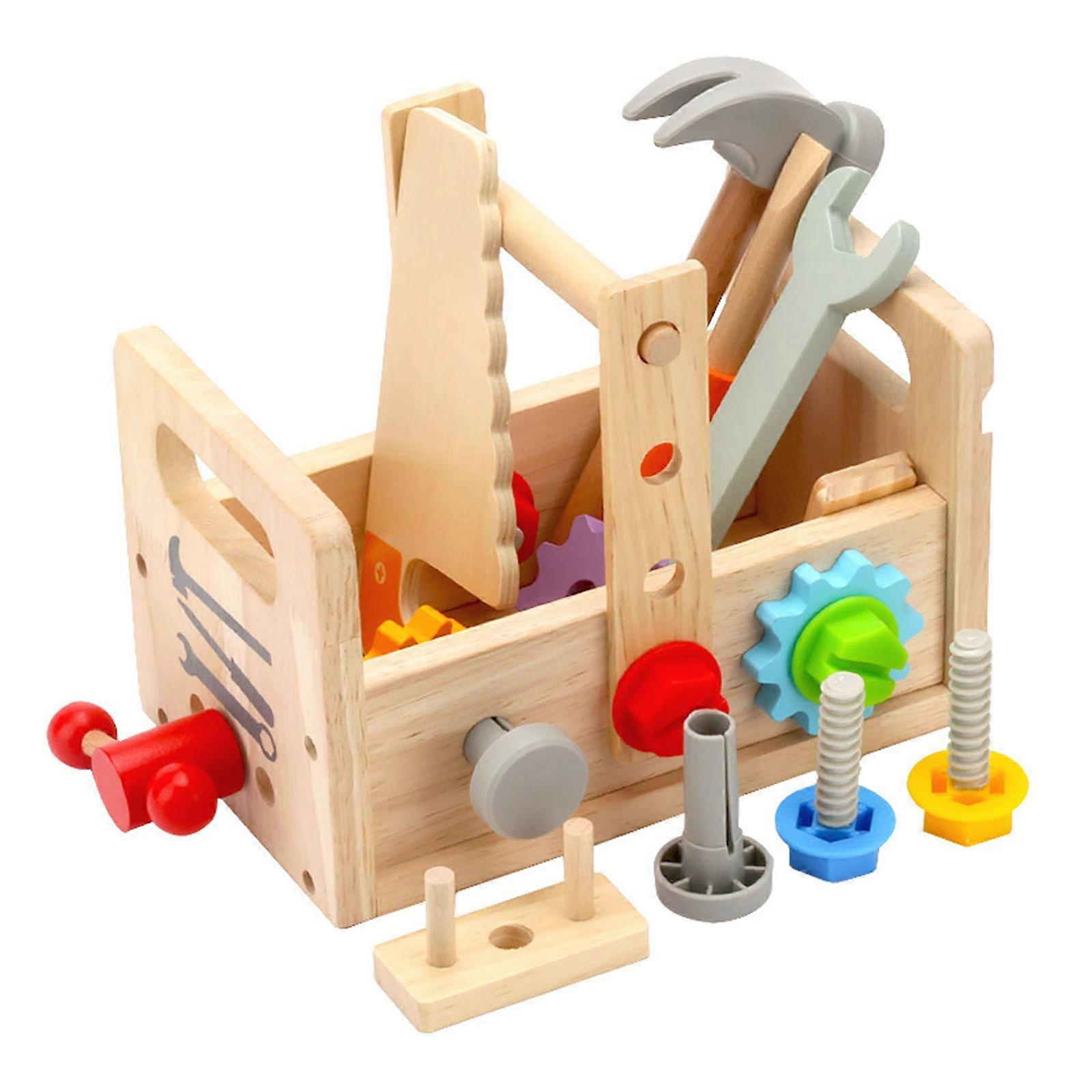 Screw and Nut Disassembly Tool Toy Children Pretend for Play Wooden Toolbox DIY STEM Building Set Toddler Gif