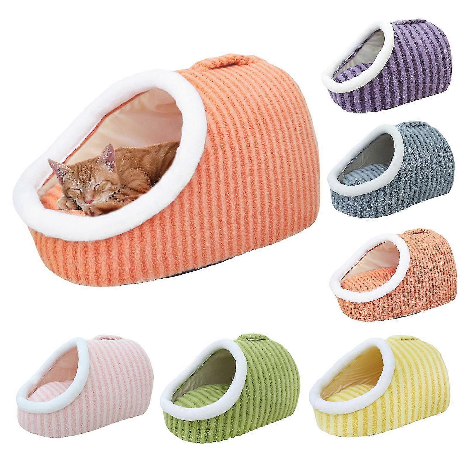 コージーケーブドッグベッド - カバー付きウォームオレンジペットハイダウェイ