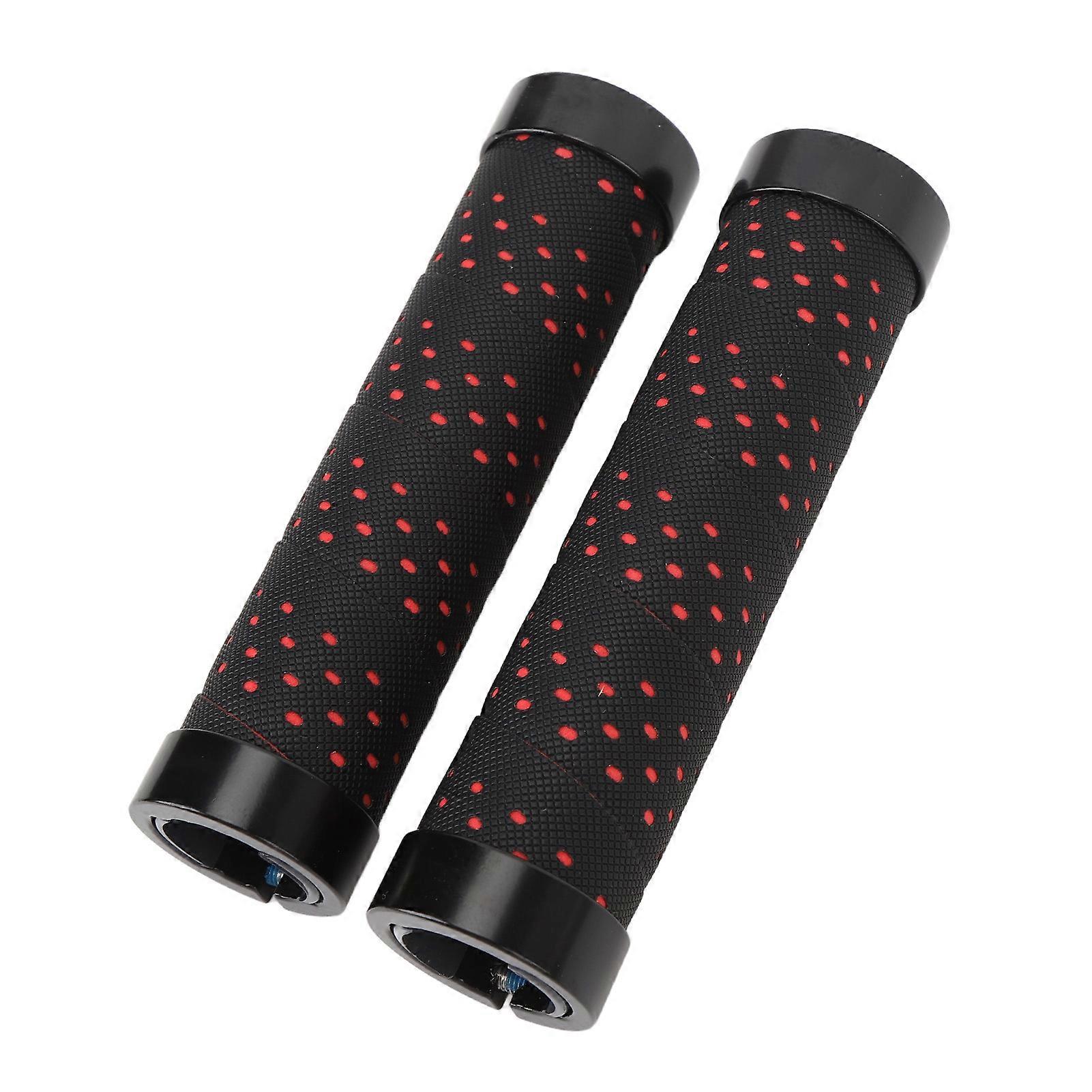 2 Set Cycle Handlebar Grip Set Anti Slip Dual Locking PU Comfortable Cycle Handle Grip Set 22.2mm Black with Red Base