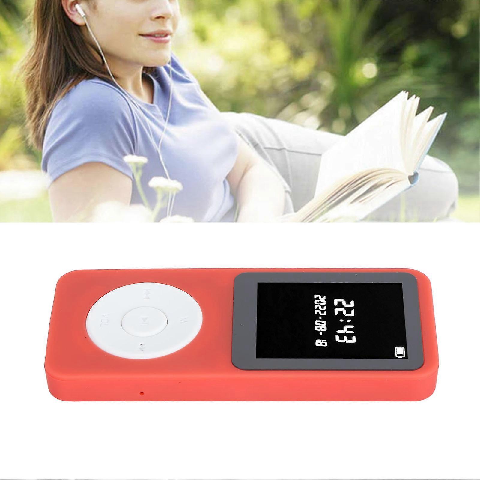 MP3 Player Bluetooth 5.0 1.77in LCD Screen Built in HD Speaker Portable HiFi Music Player with FM Radio Recorder Alarm Clock Red with 64G Memory Card