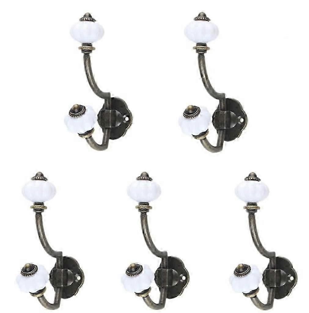 Vintage Bronze Ceramic Coat Hooks, Set of 5 Rustic Wall Hooks for Hats & Coats