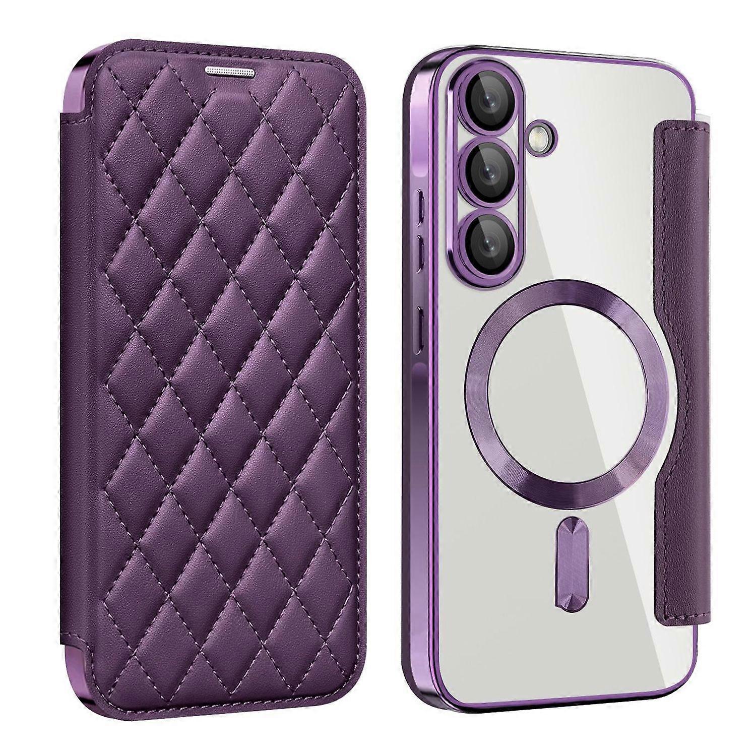 For Samsung Galaxy A56 5G Magsafe RFID Faux Leather Protective Case Purple