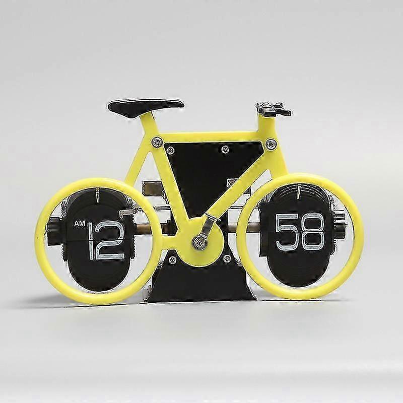 Creative Bicycle Flip Clock Personality Bicycle Shape Desktop Flip Leaf Clock Simple Home Decoration Ornaments (color : Yellow)