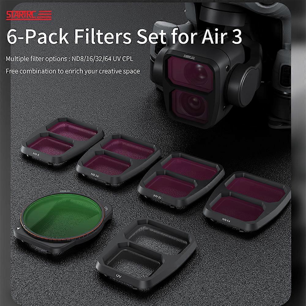 STARTRC 6-Pack Filter Set for DJI AIR 3: CPL, UV, ND8-64, Waterproof, Scratch-resistant