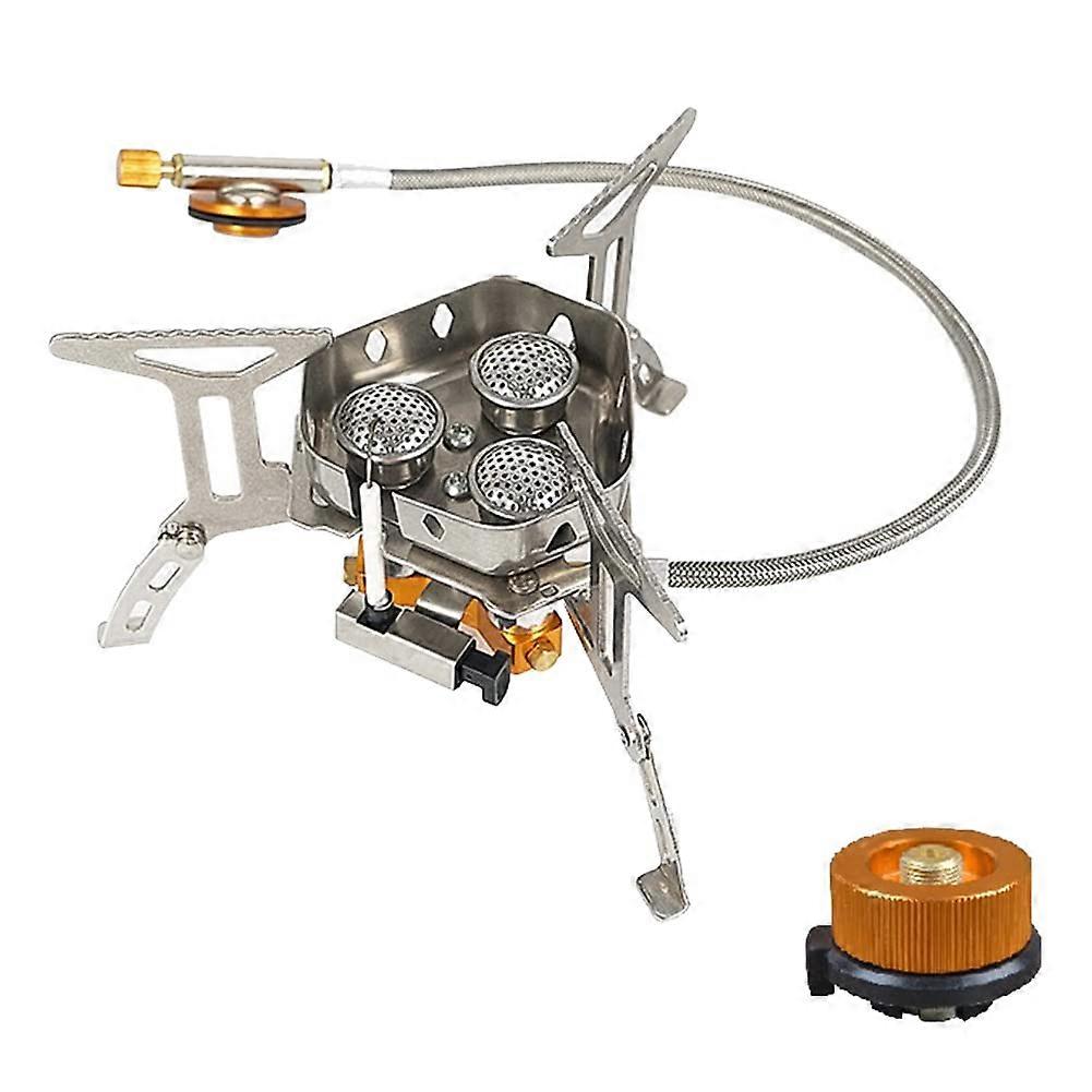 Camping Stove Set Windproof Portable Silver Folding Cooker with Adapter for Outdoor Picnics and Camping Trips