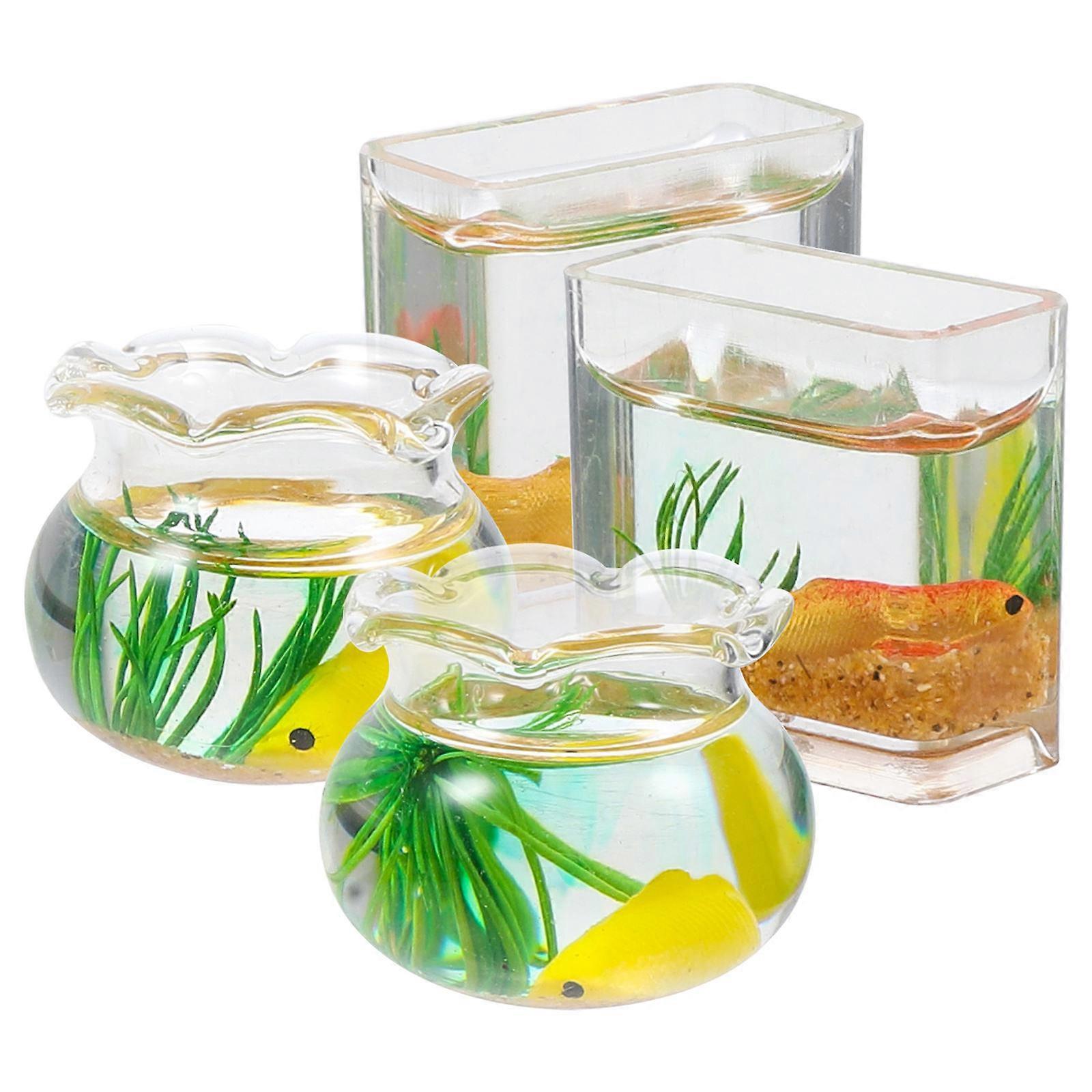 Dollhouse Fish Bowl Tiny Fish Bowl Glass Material for Children Hobbyists Miniature Landscape 2.3x2.3x2.1cm 4Pcs