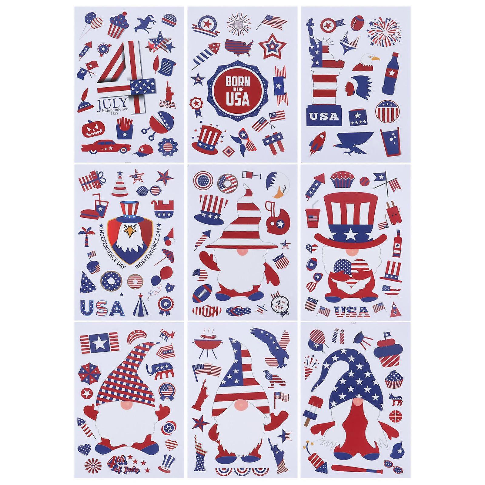Festive Decorations Independence Day Window Clings PVC Rectangle Classic Home Decoration 9Pcs