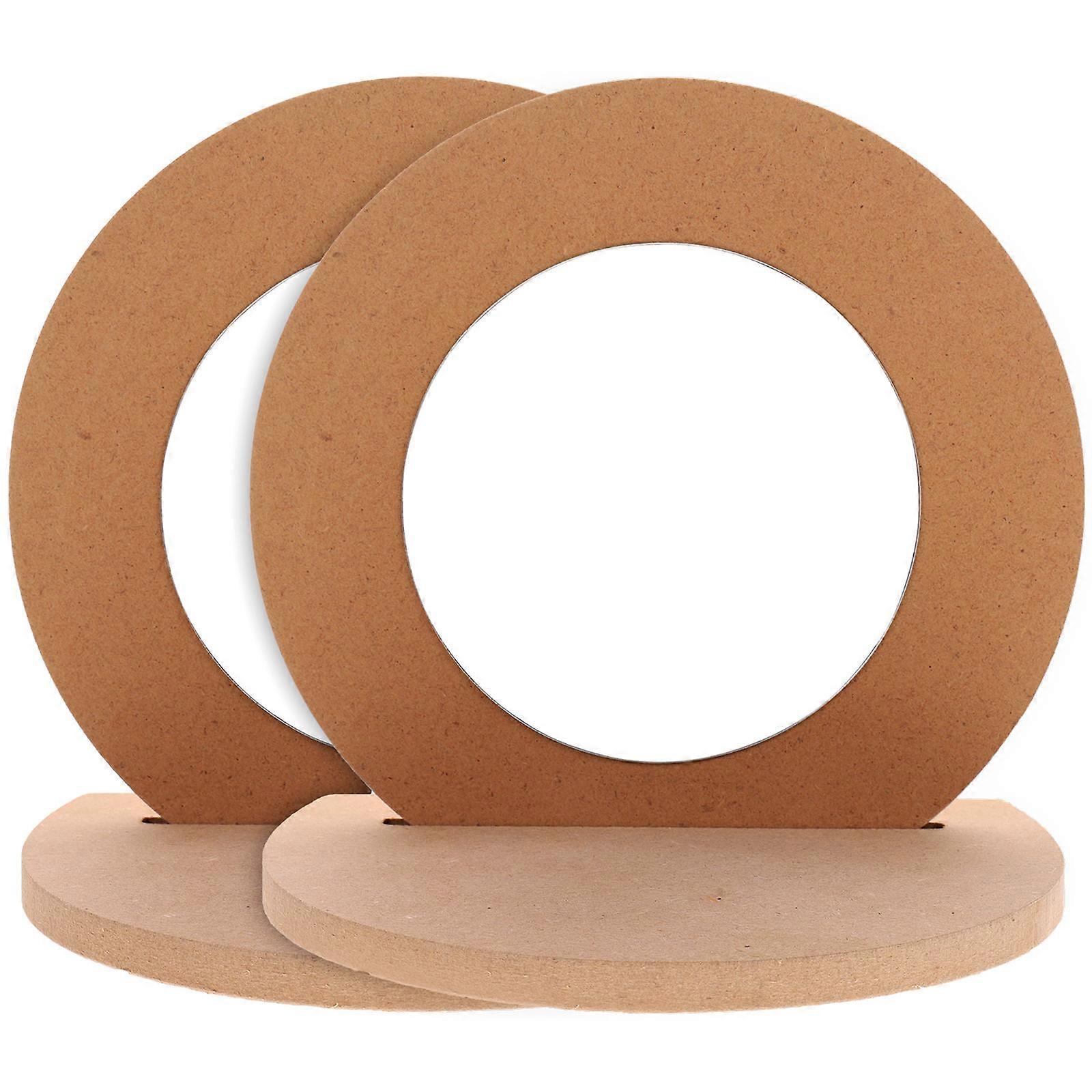 Desk Makeup Mirror Handmade Round Mirror Craft Projects 16X16cm Brown 2Pcs