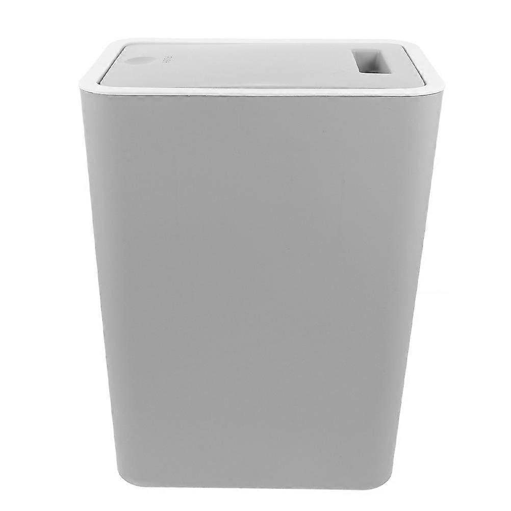 Stylish Grey Compact Garbage Can with Press Lid – Space Saving Waste Bin for Office and Bedroom Use