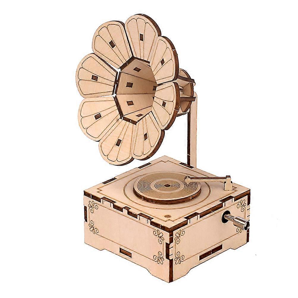 Wooden Music Box Gramophone Shape 14.5X7X7CM Diy Kit For Early Learning And present Giving 1 Set