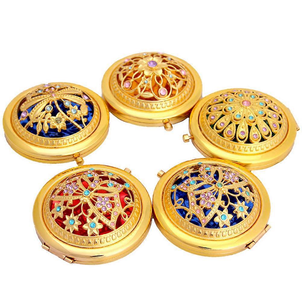 Makeup Compact Mirror Golden Folding Round Portable For Women Travel Daily Use 1Set