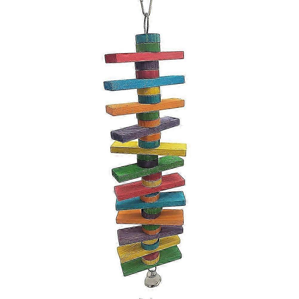Pet Bird Parrot Wooden Blocks Bell Hanging Cage Swing Playing Bite Chew Toy