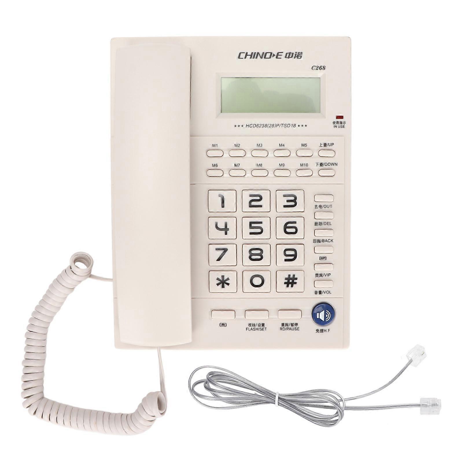 C268 Corded Standard Phone HD LED Screen Hands Free Speakerphone Landline Phone for Home Office White